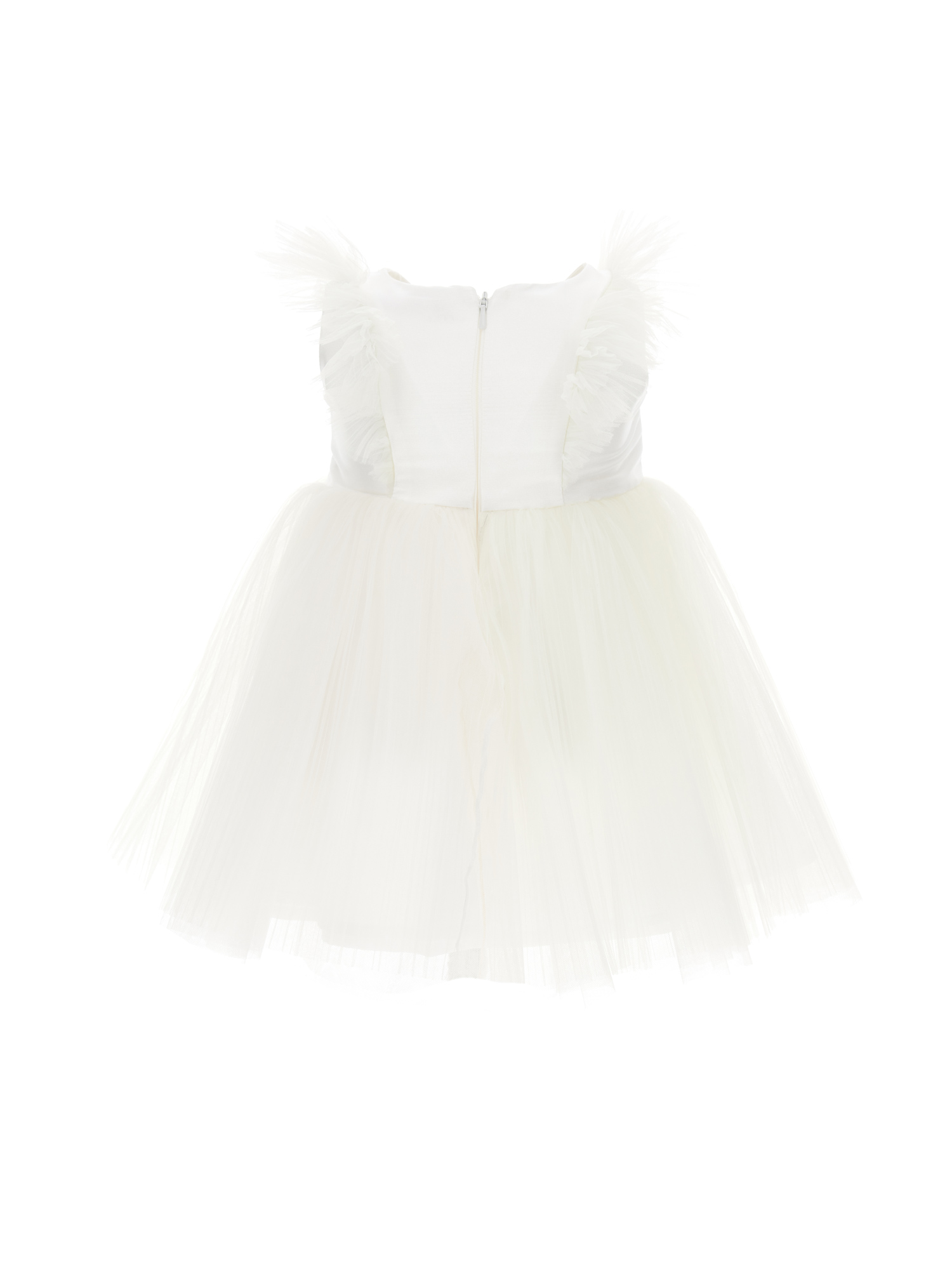 Shop Monnalisa Pleated Tulle Dress In Light Cream
