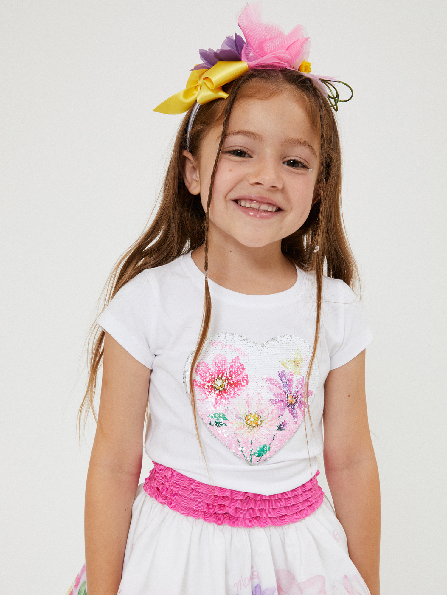 Sequinned heart jersey T shirt girl Monnalisa Netherlands