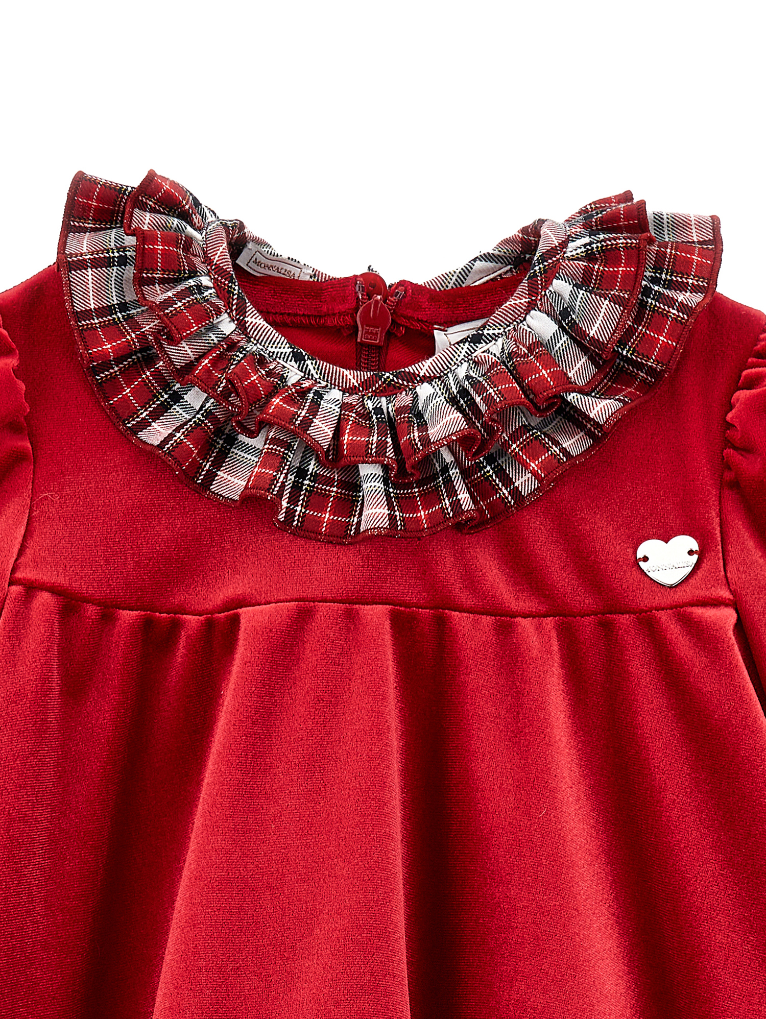 Monnalisa Tartan Collar Chenille Dress In Ruby Red