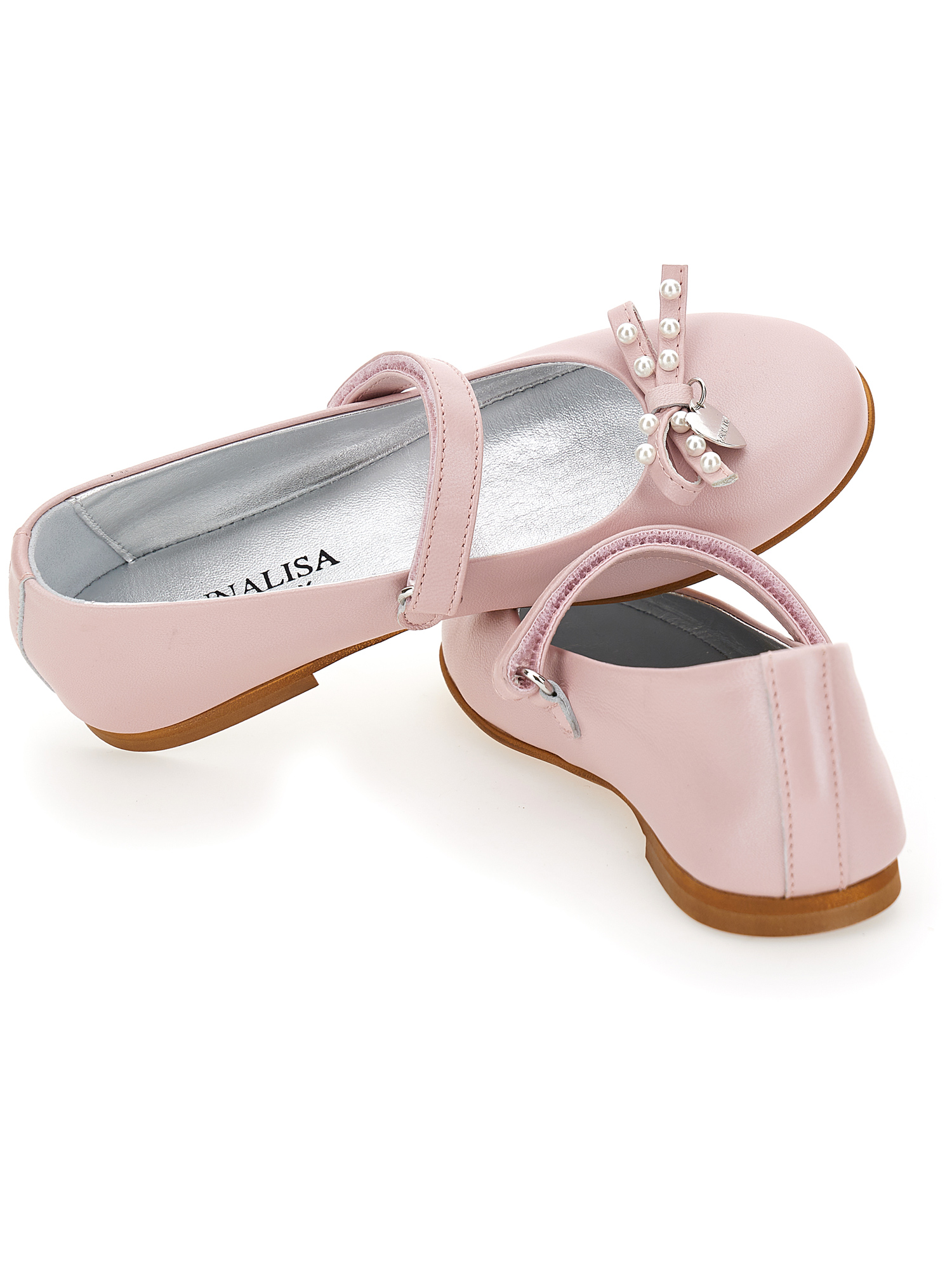 Monnalisa Pearly Leather Ballet Flats With Bow In Cyclamen
