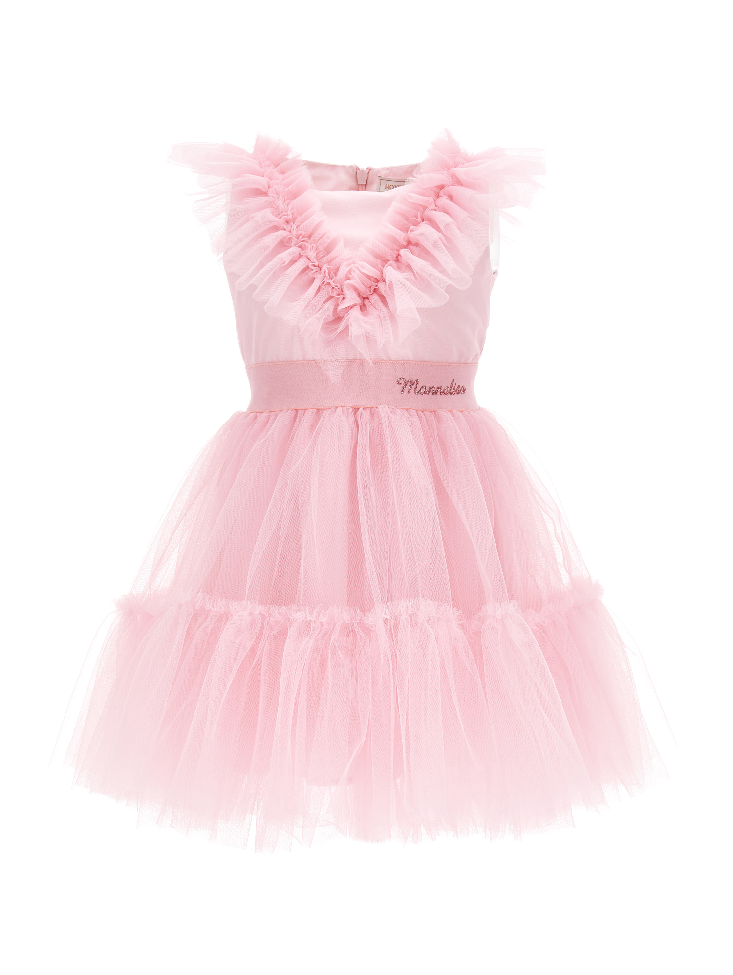 Monnalisa Silk-touch Tulle Dress With Rhinestones In Rosa Fairy Tale