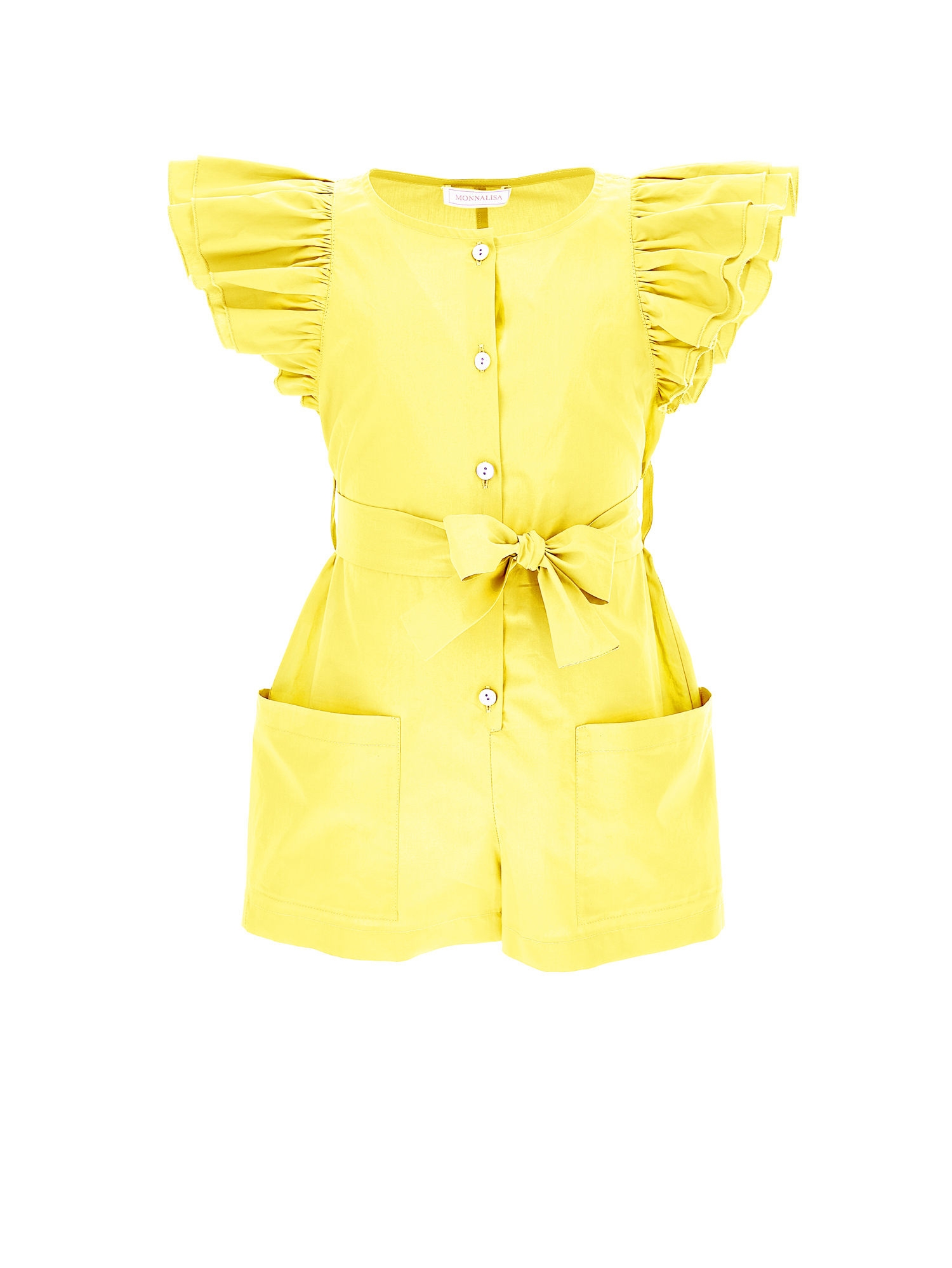 Monnalisa Kids'   Poplin Jumpsuit With Large Pockets In Ochre