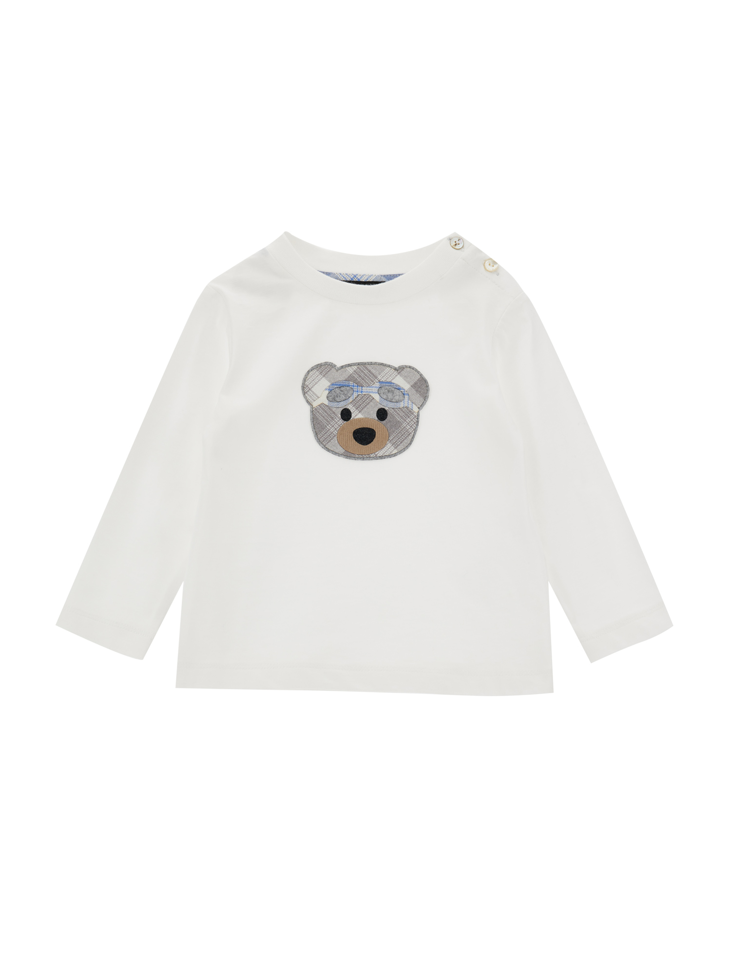 Monnalisa Kids'   Jersey T-shirt With Check Teddy Bear In Cream