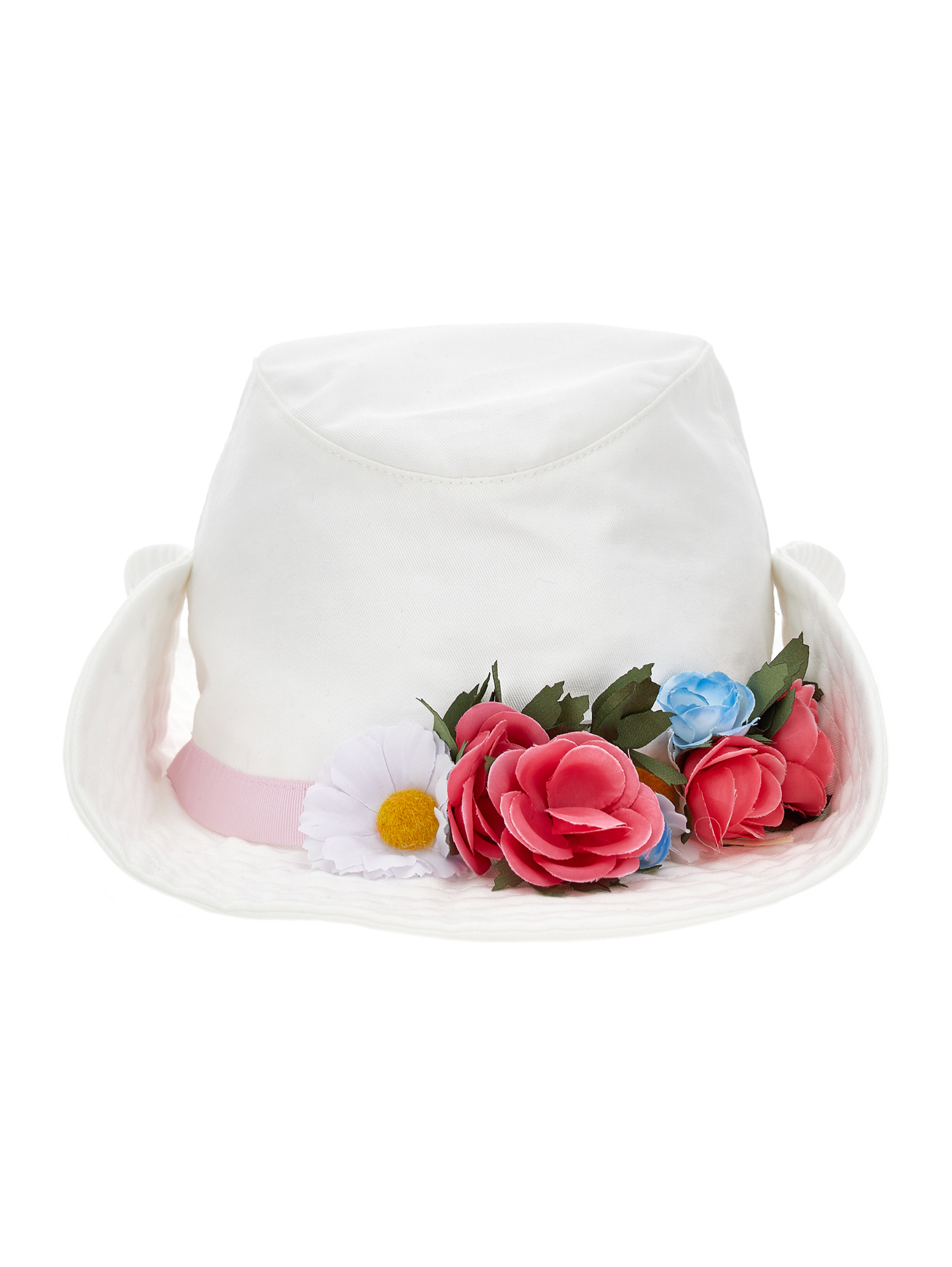 Monnalisa Gabardine Hat With Flowers And Studs In White