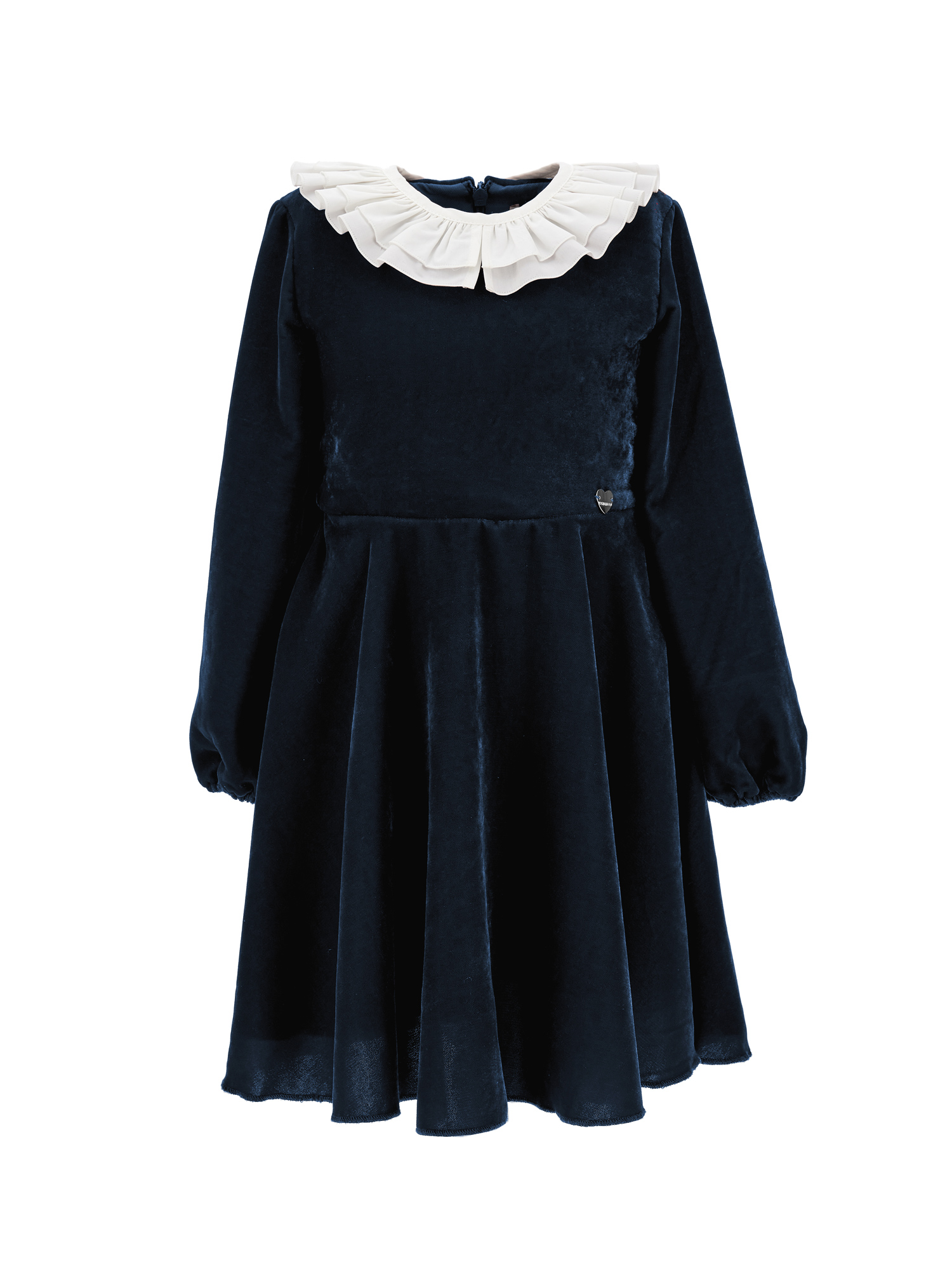 Monnalisa Smooth Velvet Godet Dress In Navy Blue