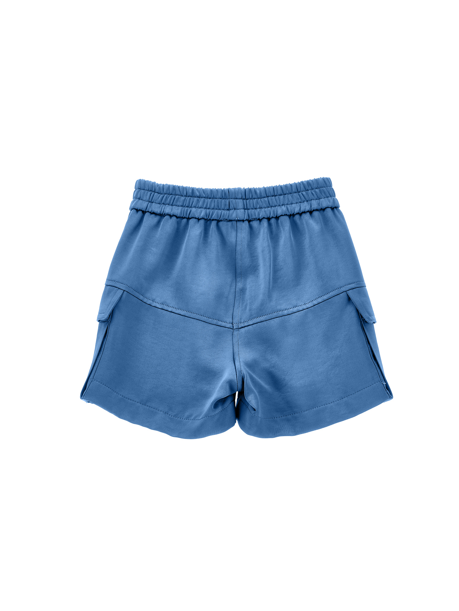 Monnalisa Chic Satin Cargo Bermuda Shorts In Steel Blue