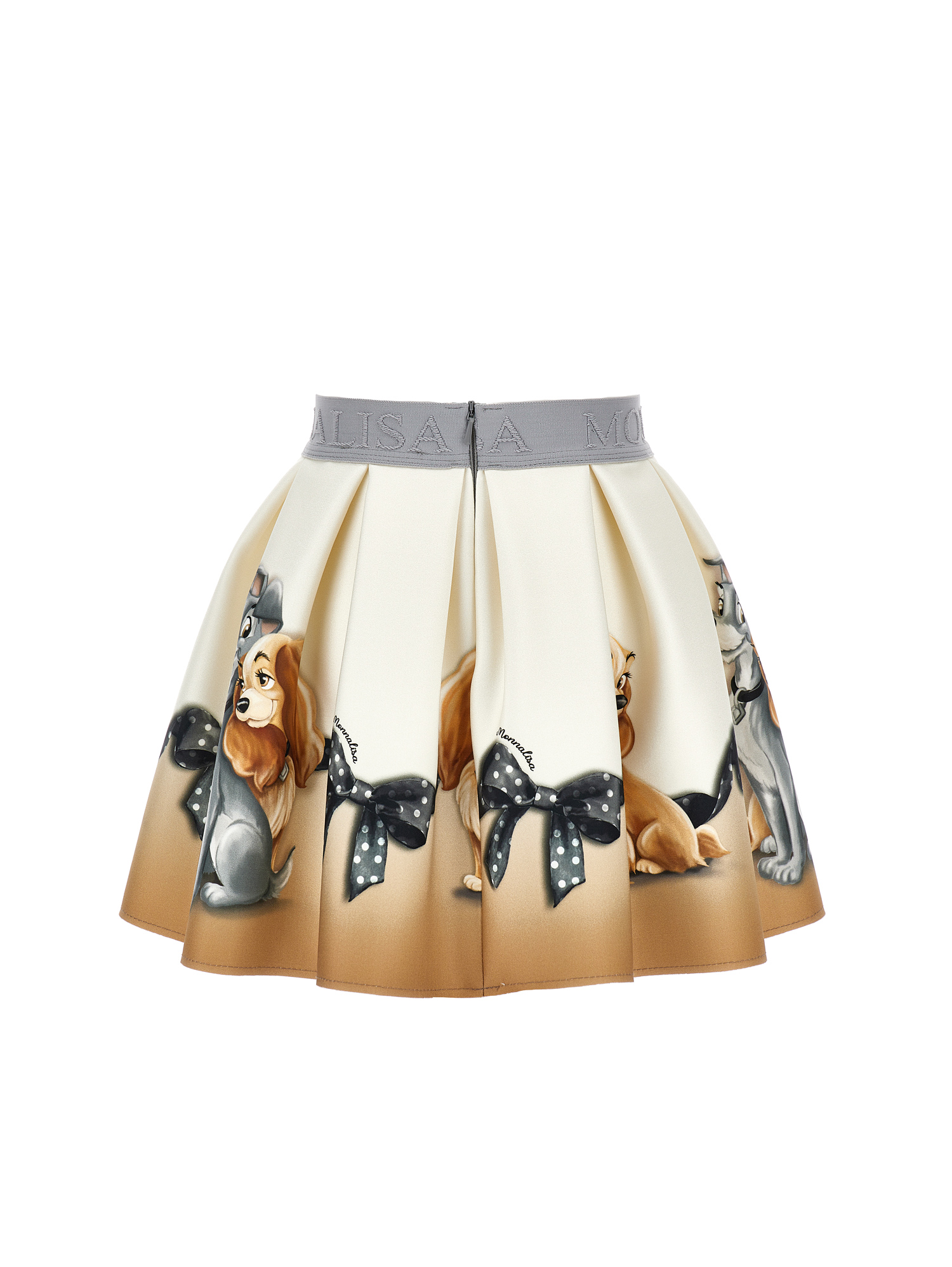 Monnalisa Lady And The Tramp Neoprene Skirt In Cream + Grey