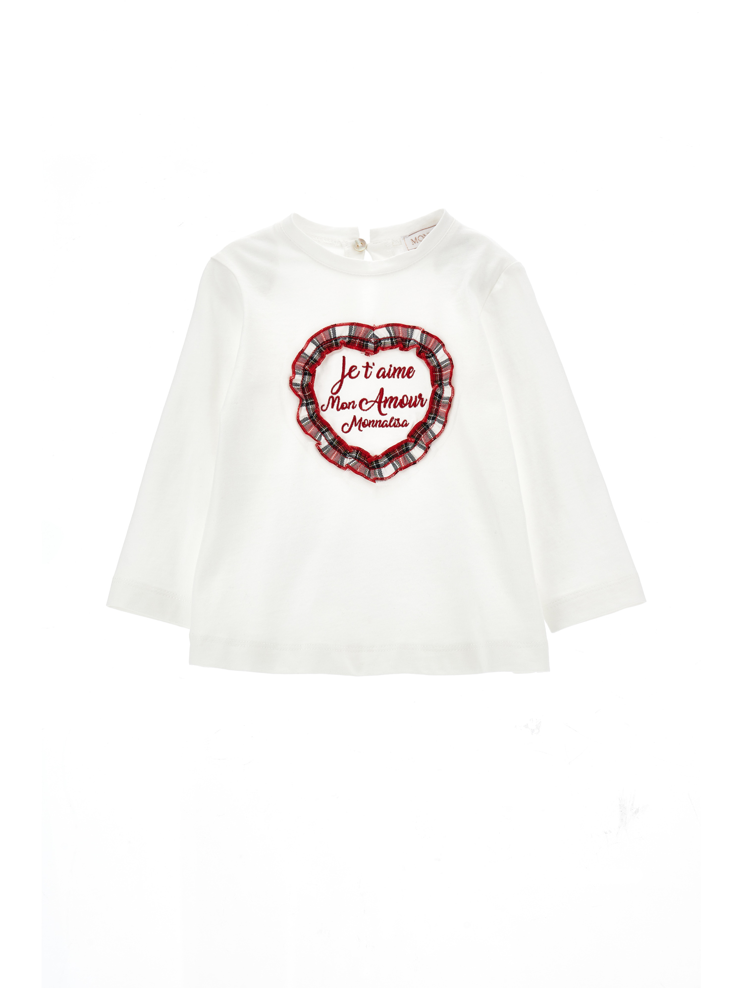 Monnalisa Mon Amour Tartan T-shirt In Cream
