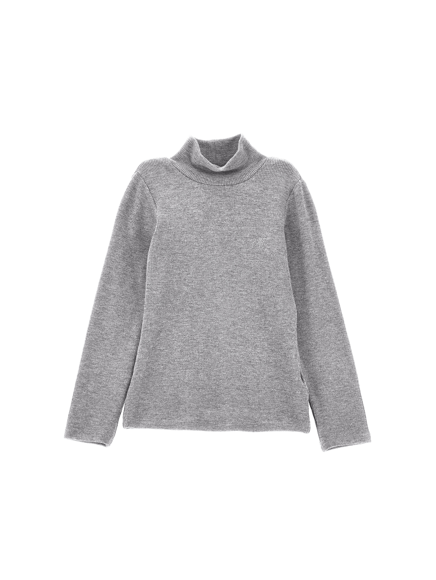 Monnalisa Fine Ribbed Viscose Turtleneck In Pearl Grey