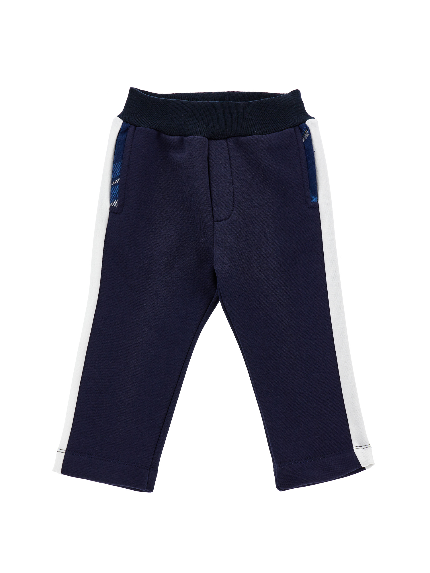 Monnalisa Two-tone Fleece Trousers In Blue + Cream