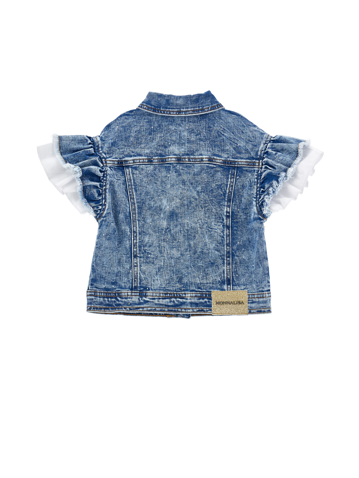 Monnalisa Stretch Denim Gilet In Blu Stone Denim