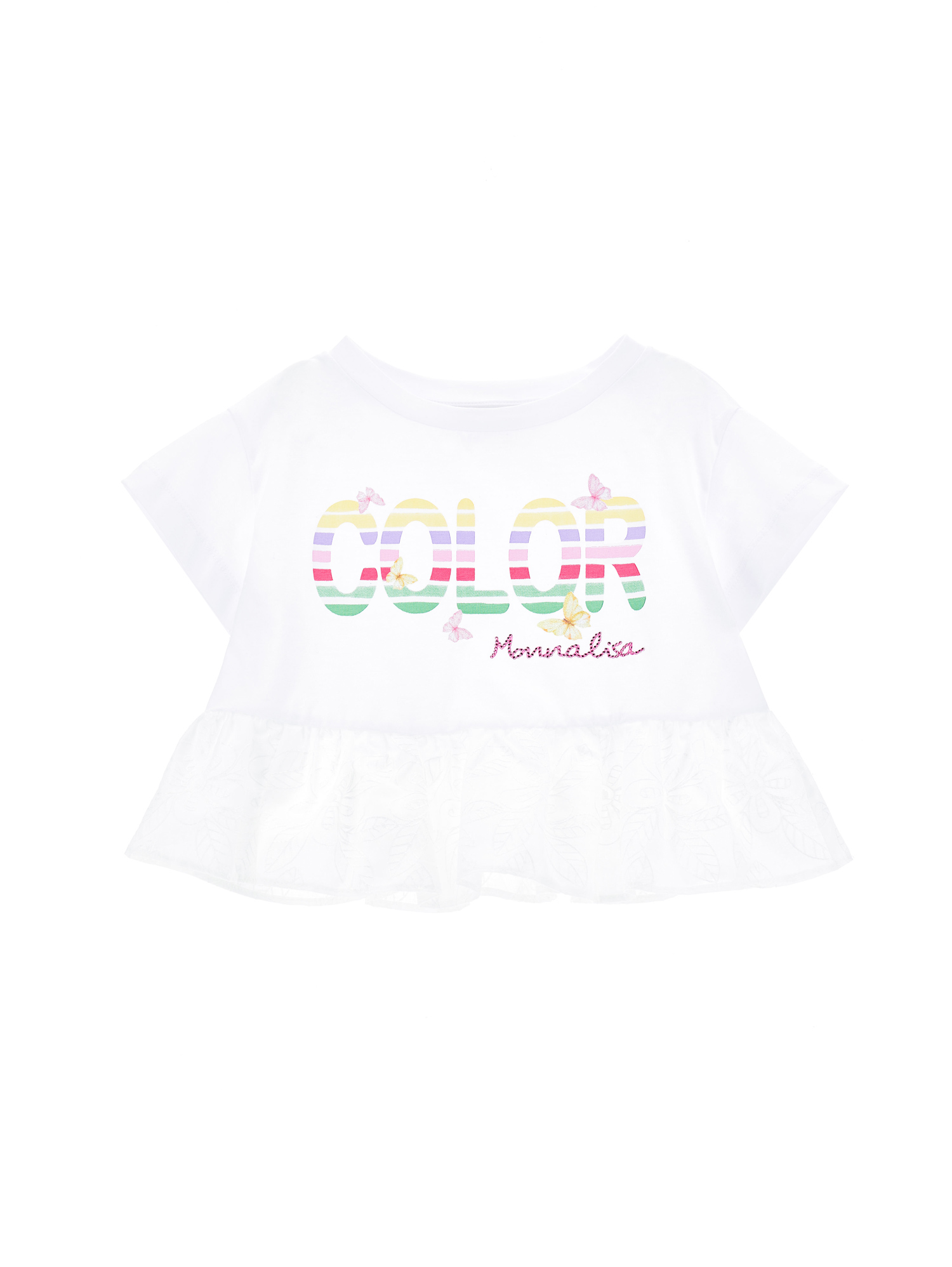 Monnalisa Babies'   T-shirt With Embroidered Trim In White