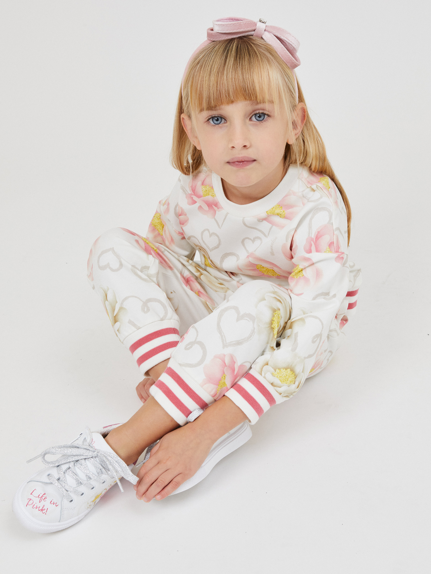 Monnalisa Velvet Headband With Bow In Rosa Fairy Tale