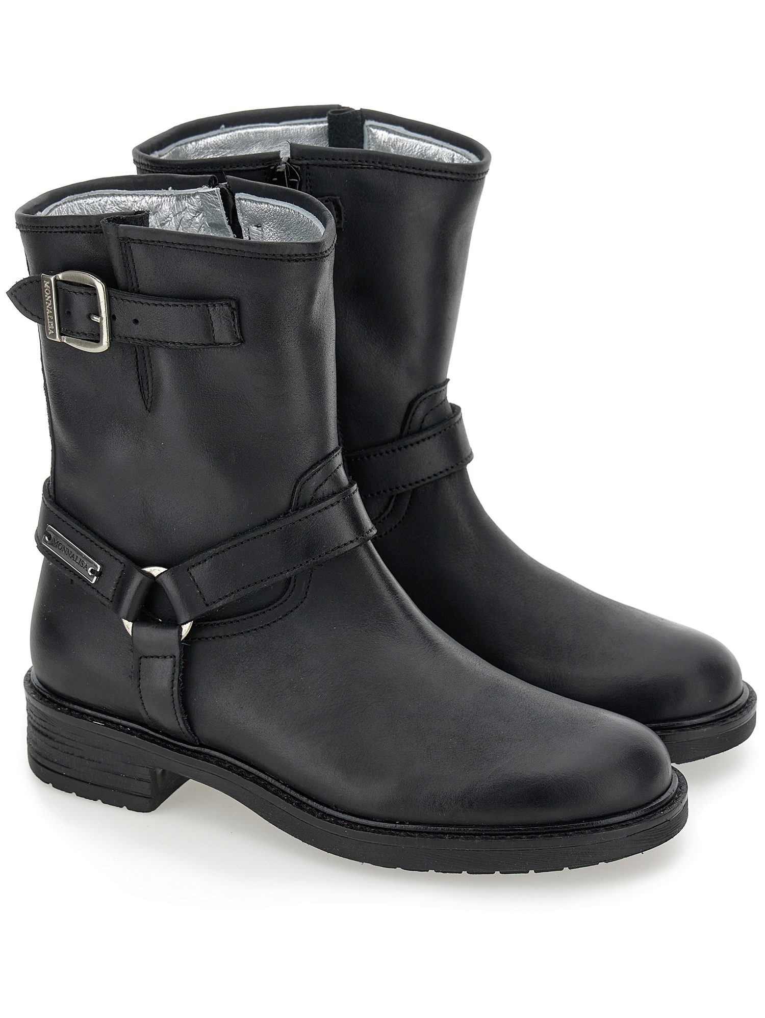 Monnalisa Leather Boots With Buckles In Black