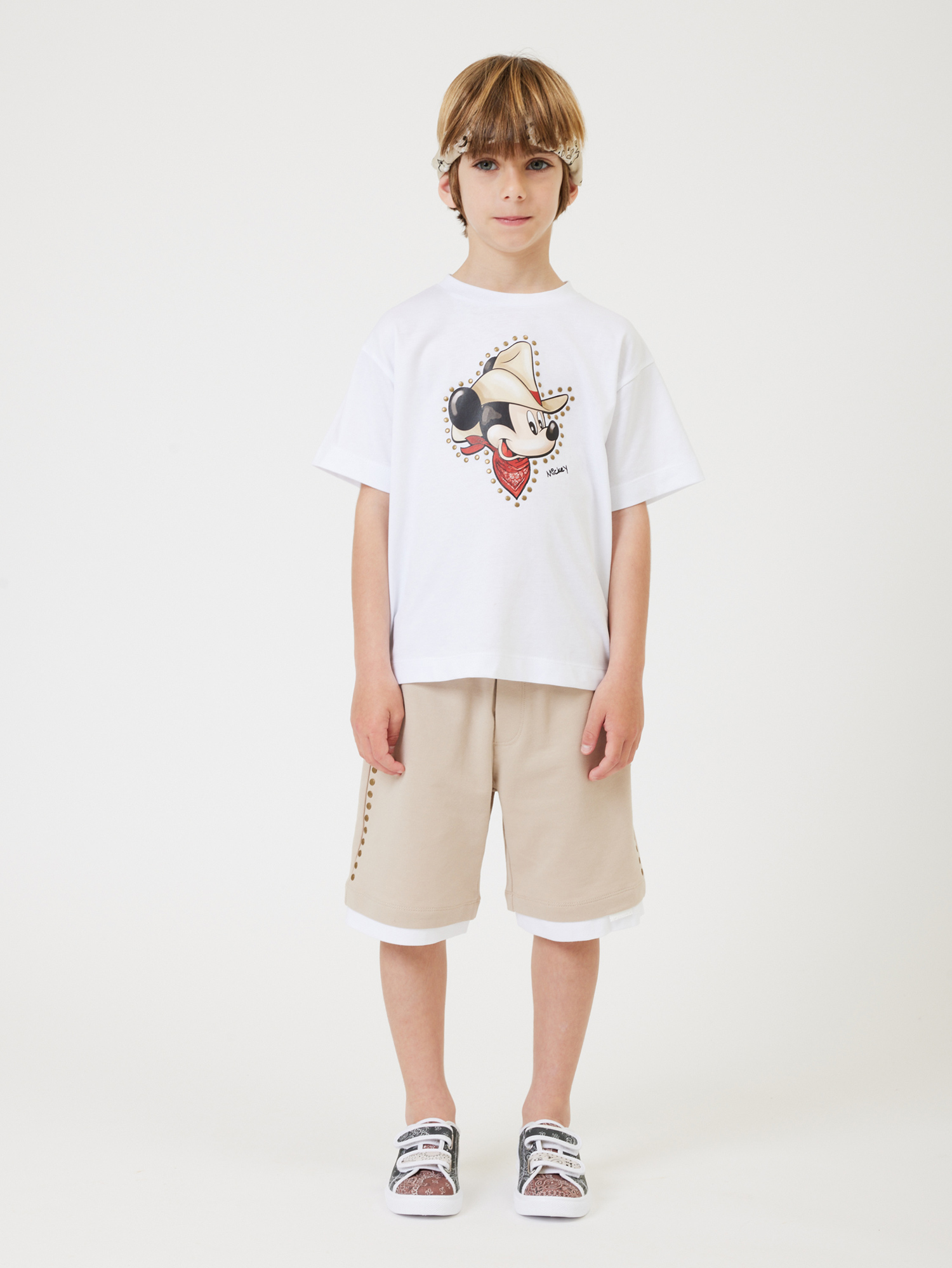 Monnalisa Mickey Jersey T-shirt With Bandana In White