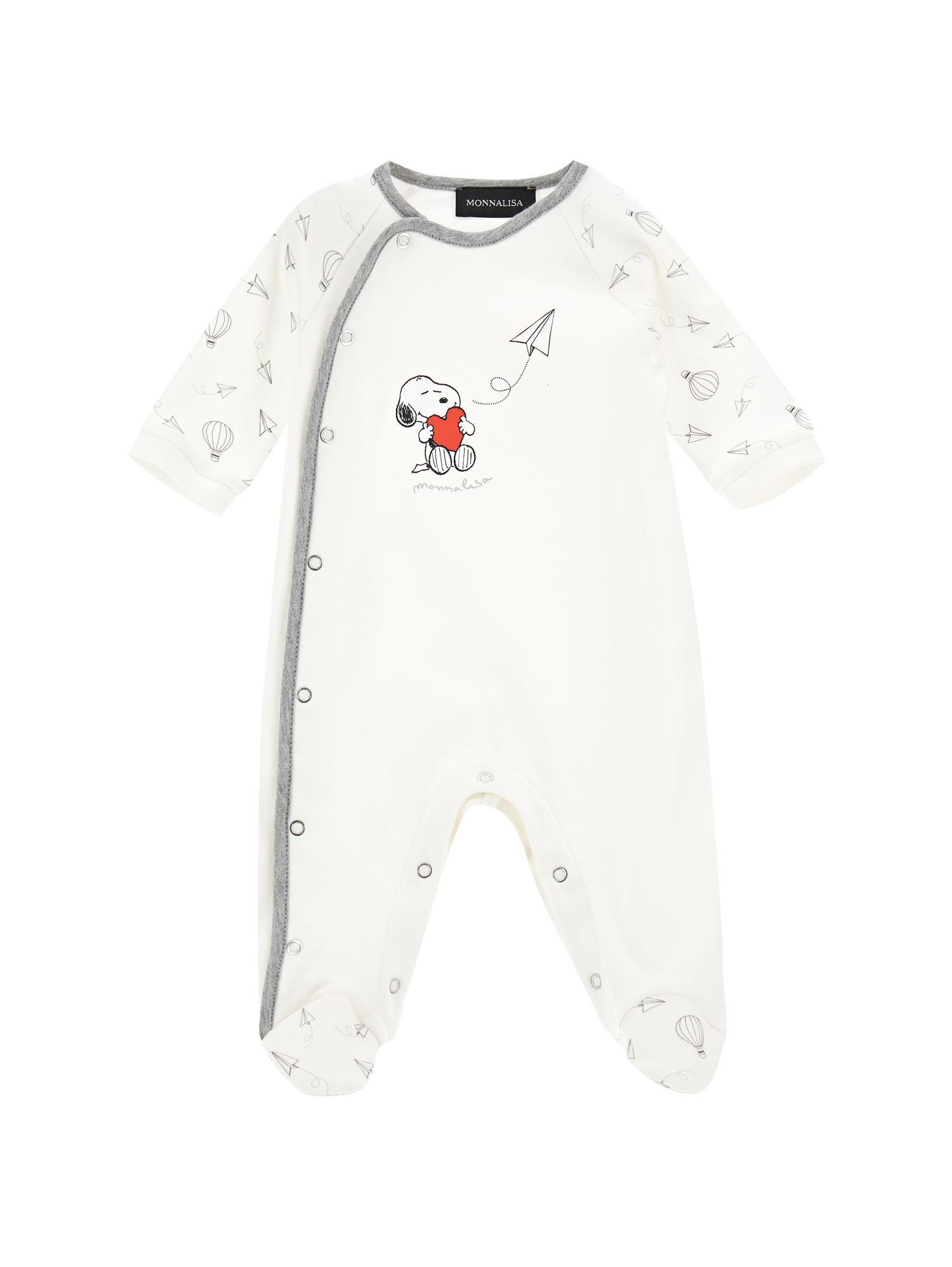 Monnalisa Babies'   Snoopy Cotton Playsuit In Cream + Grey