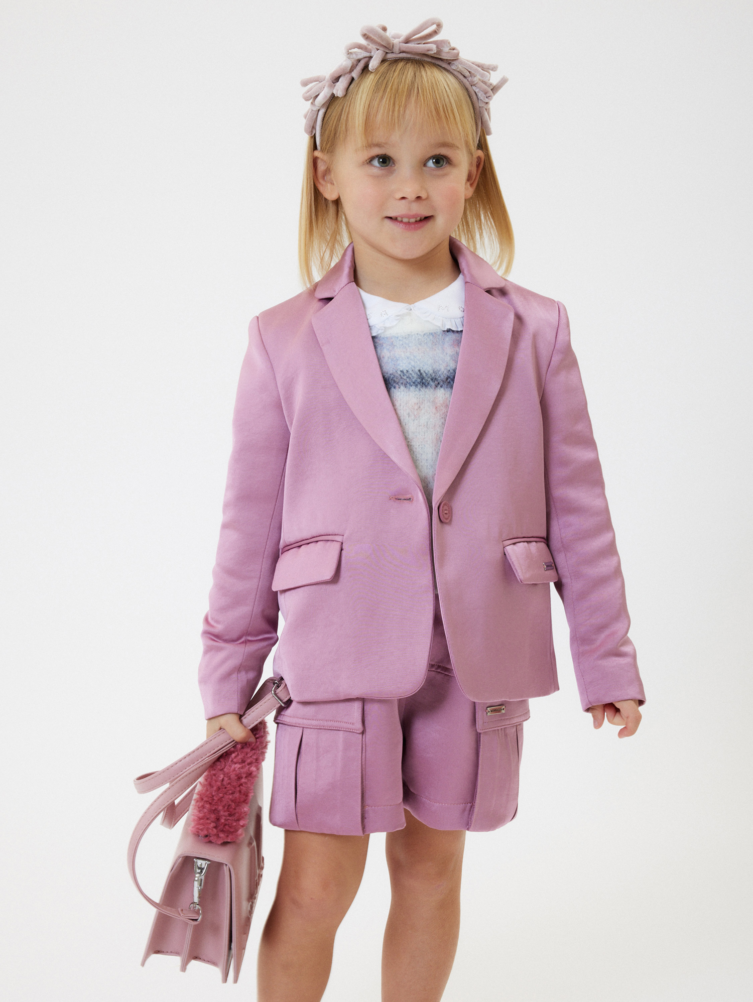 Monnalisa Satin-lined Jacket In Blush Pink