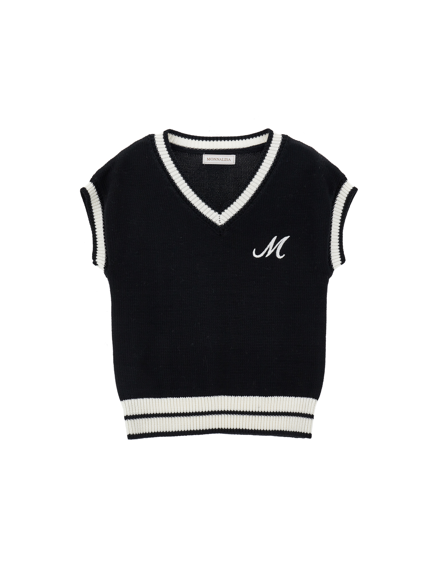 Monnalisa Two-tone Knitted Waistcoat In Black