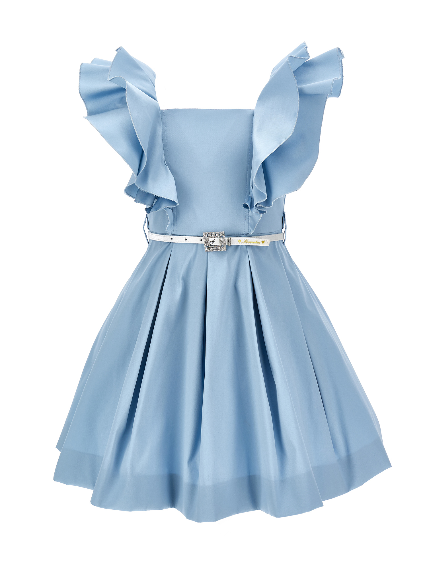 Monnalisa Kids'   Faille Dress With Trim In Sky Blue