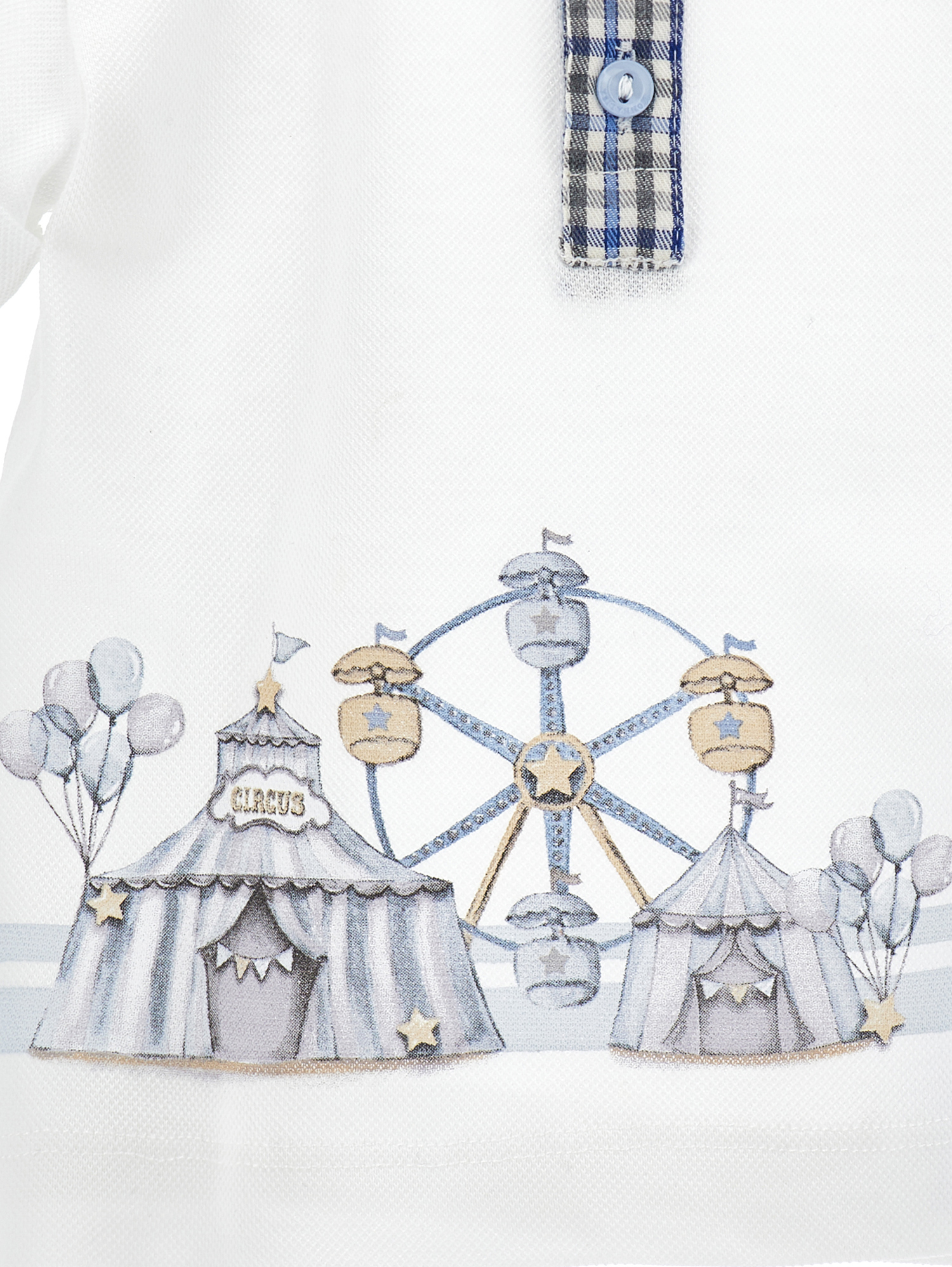 Monnalisa Piqué Polo Shirt With Check Collar In Cream