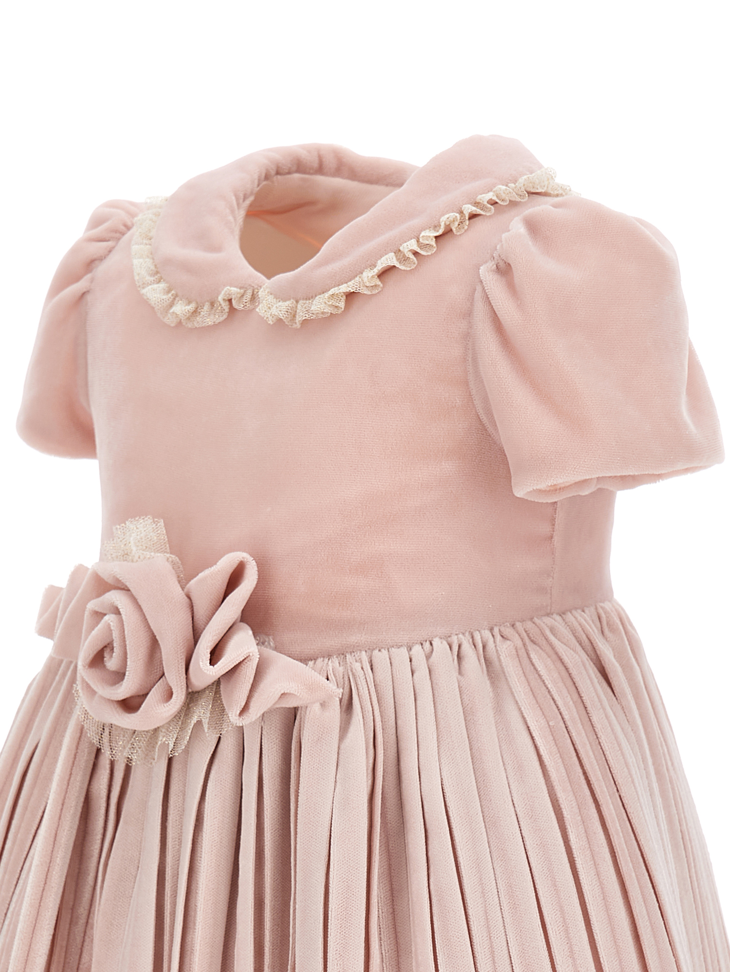 Shop Monnalisa Velvet Dress With Lurex Tulle In Light Pink