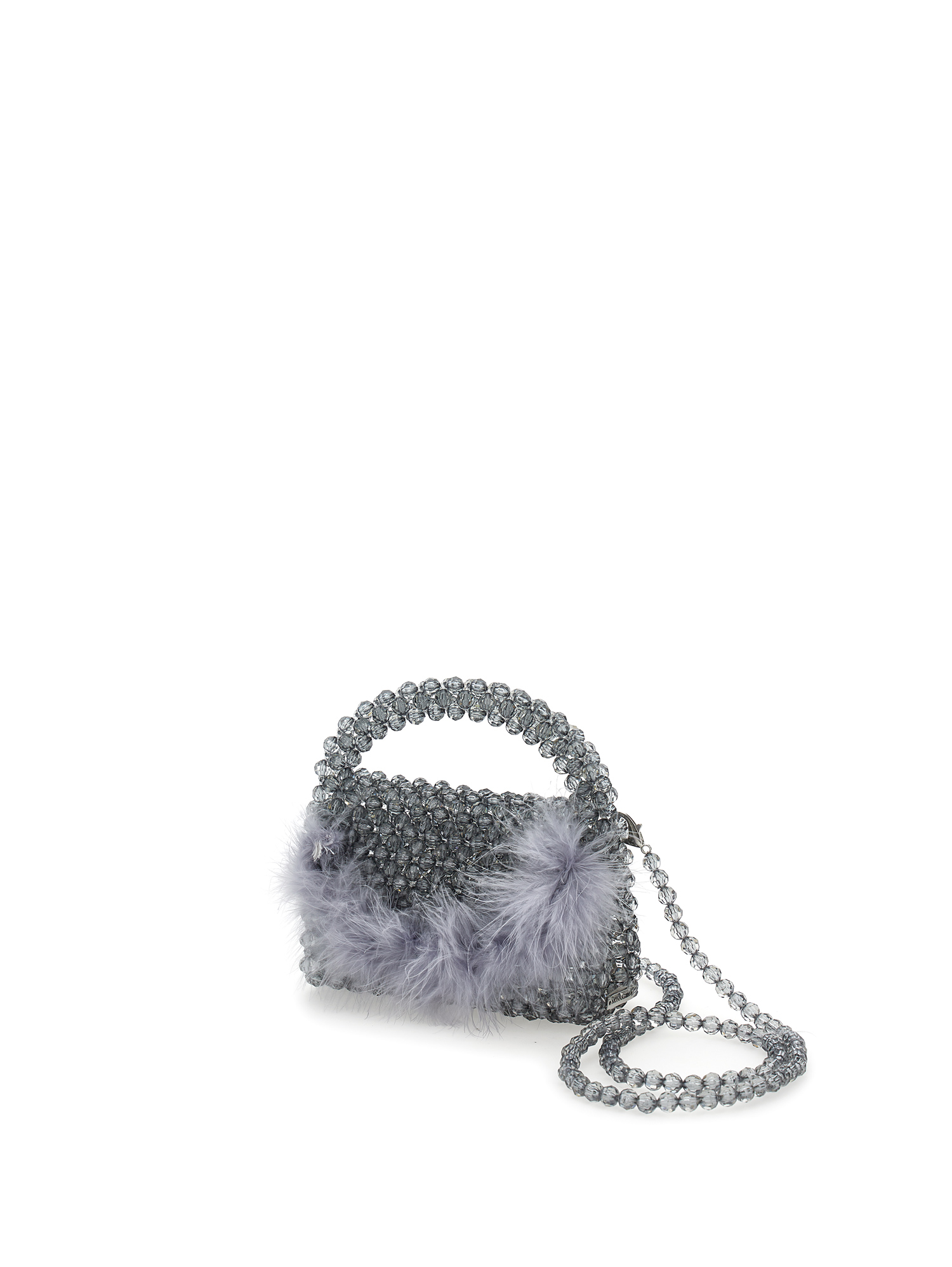 Monnalisa Crystal Bag With Feathers In Grey