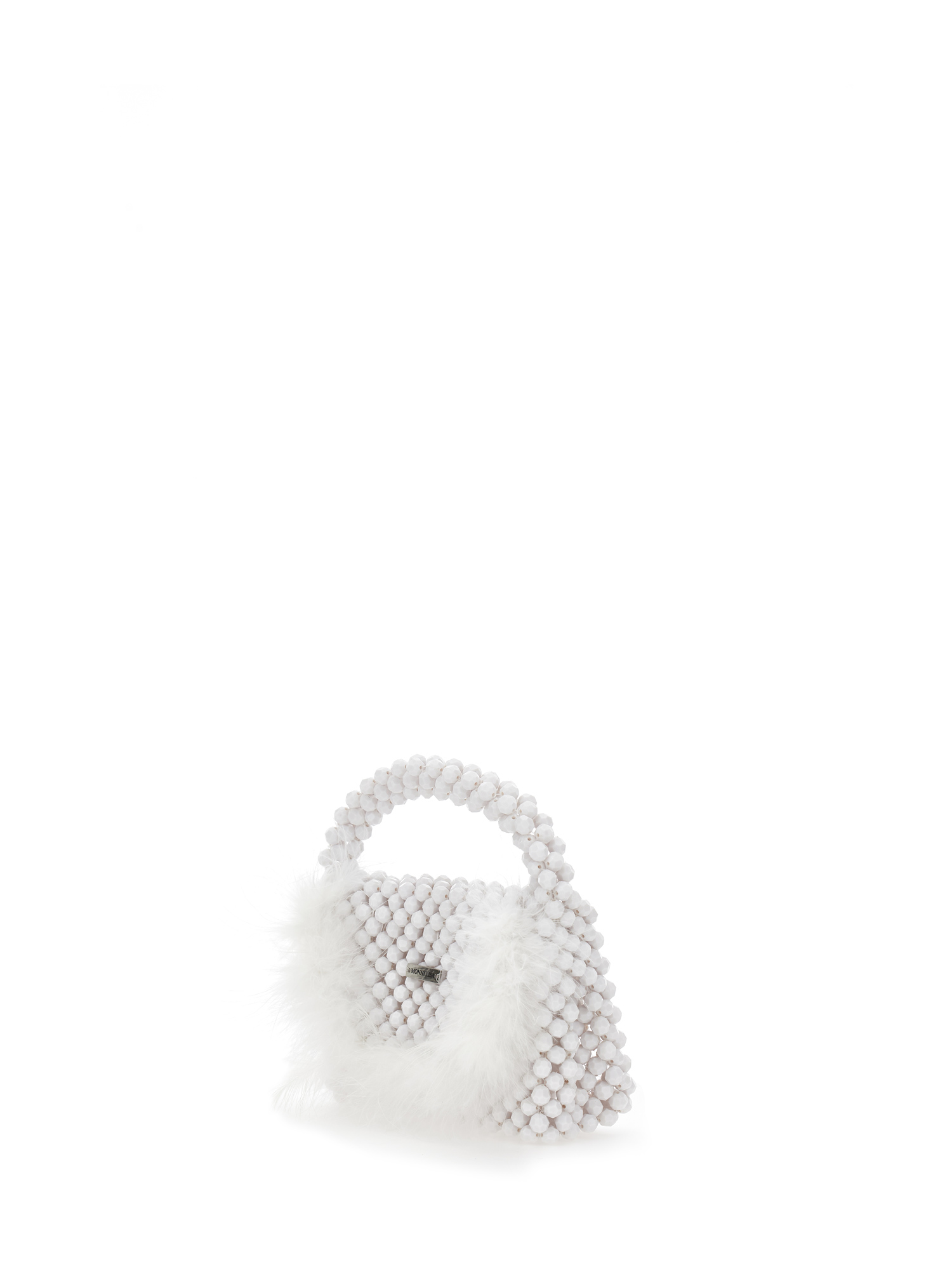 Monnalisa Crystal Bag With Feathers In Cream