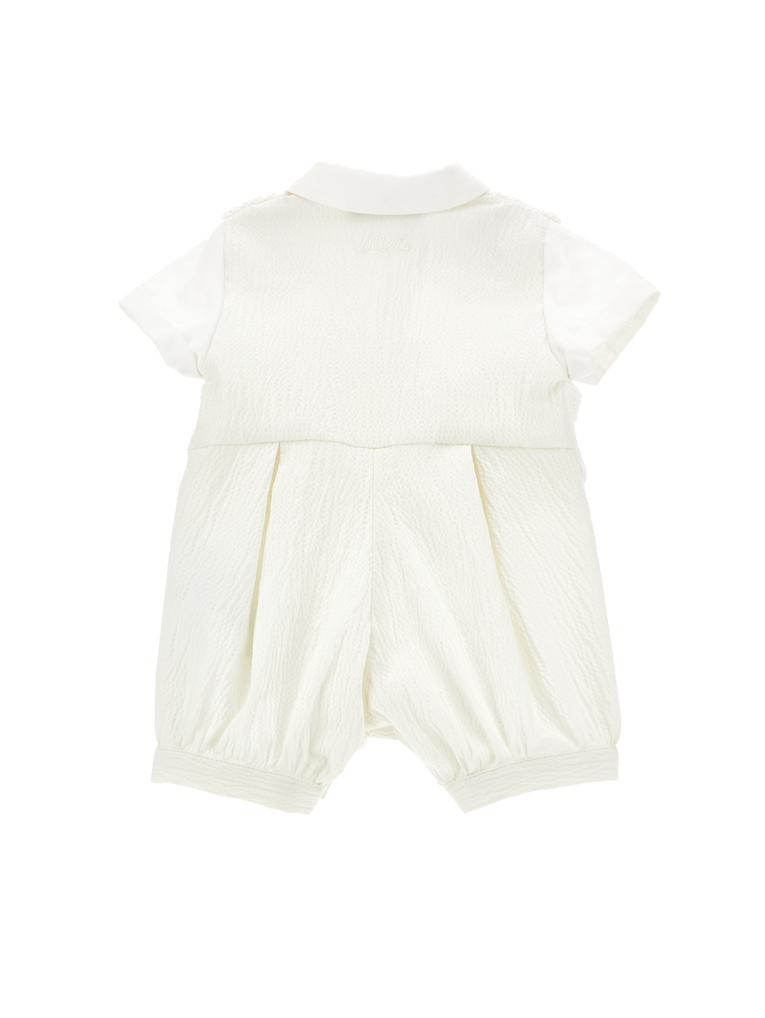 Monnalisa Seersucker Romper With Bow Tie In Butter