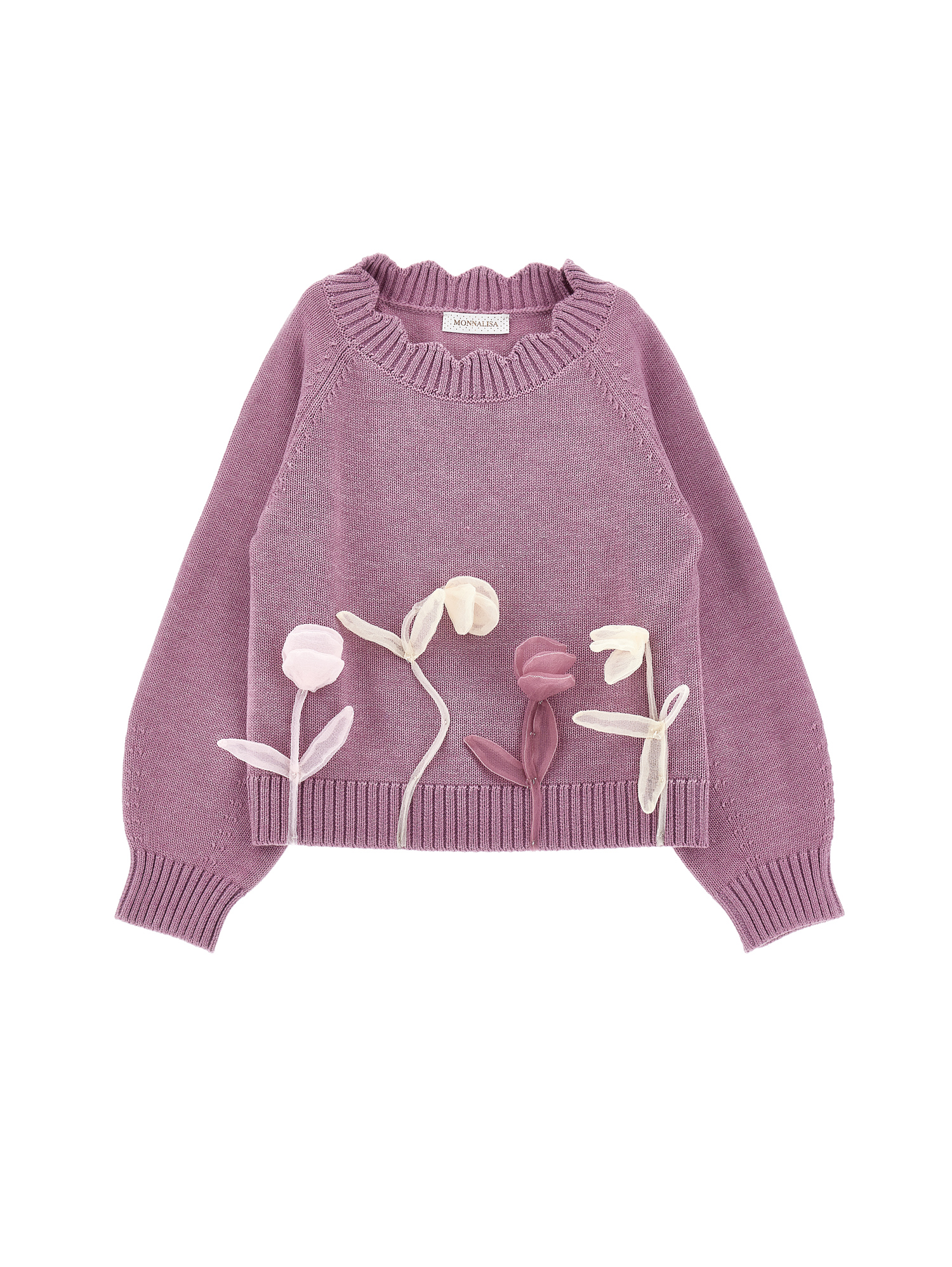 Monnalisa Sweater With Tulle Tulips In Blush Pink
