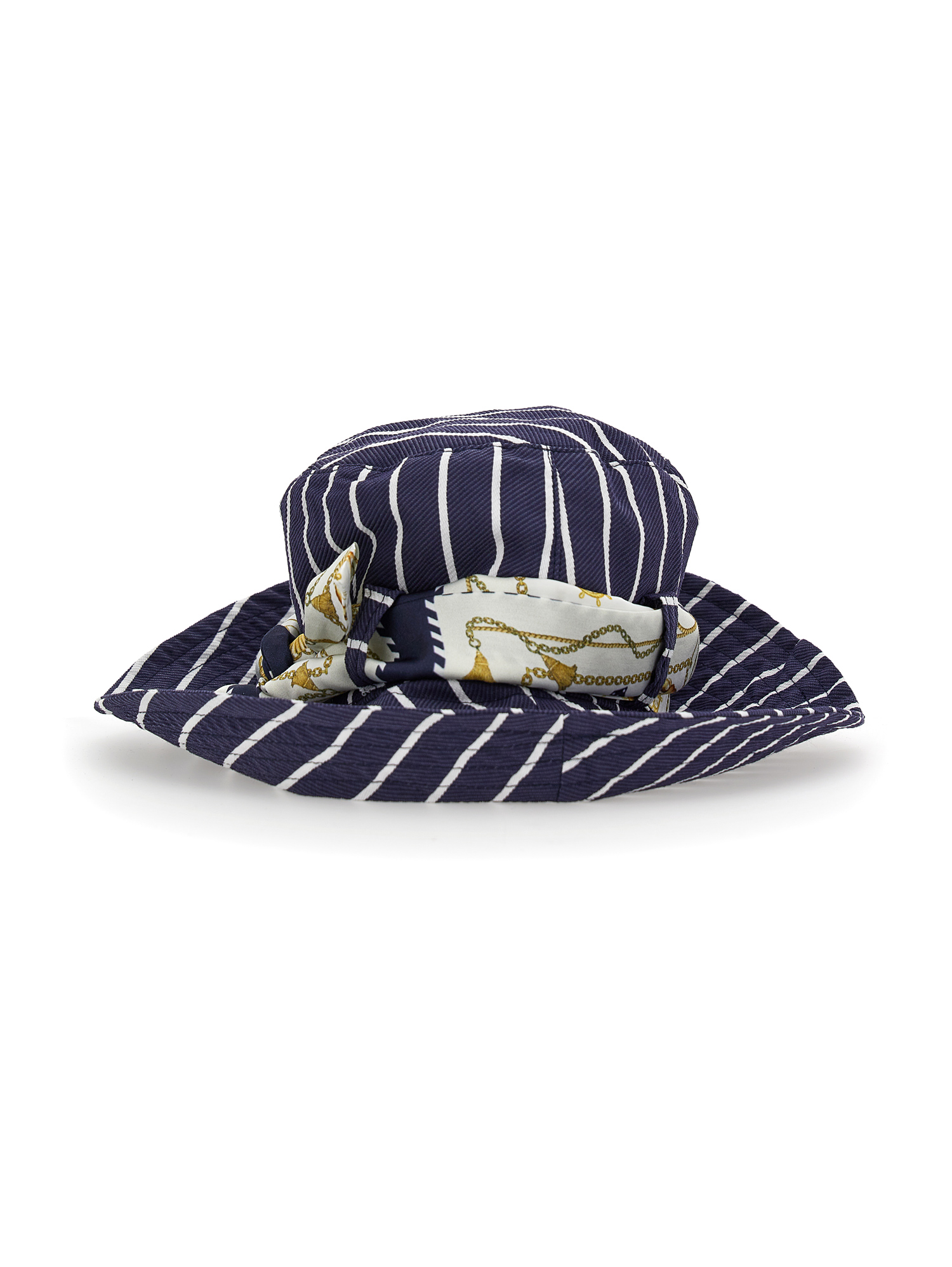 Shop Monnalisa Alternate Stripe Hat In Blue + White