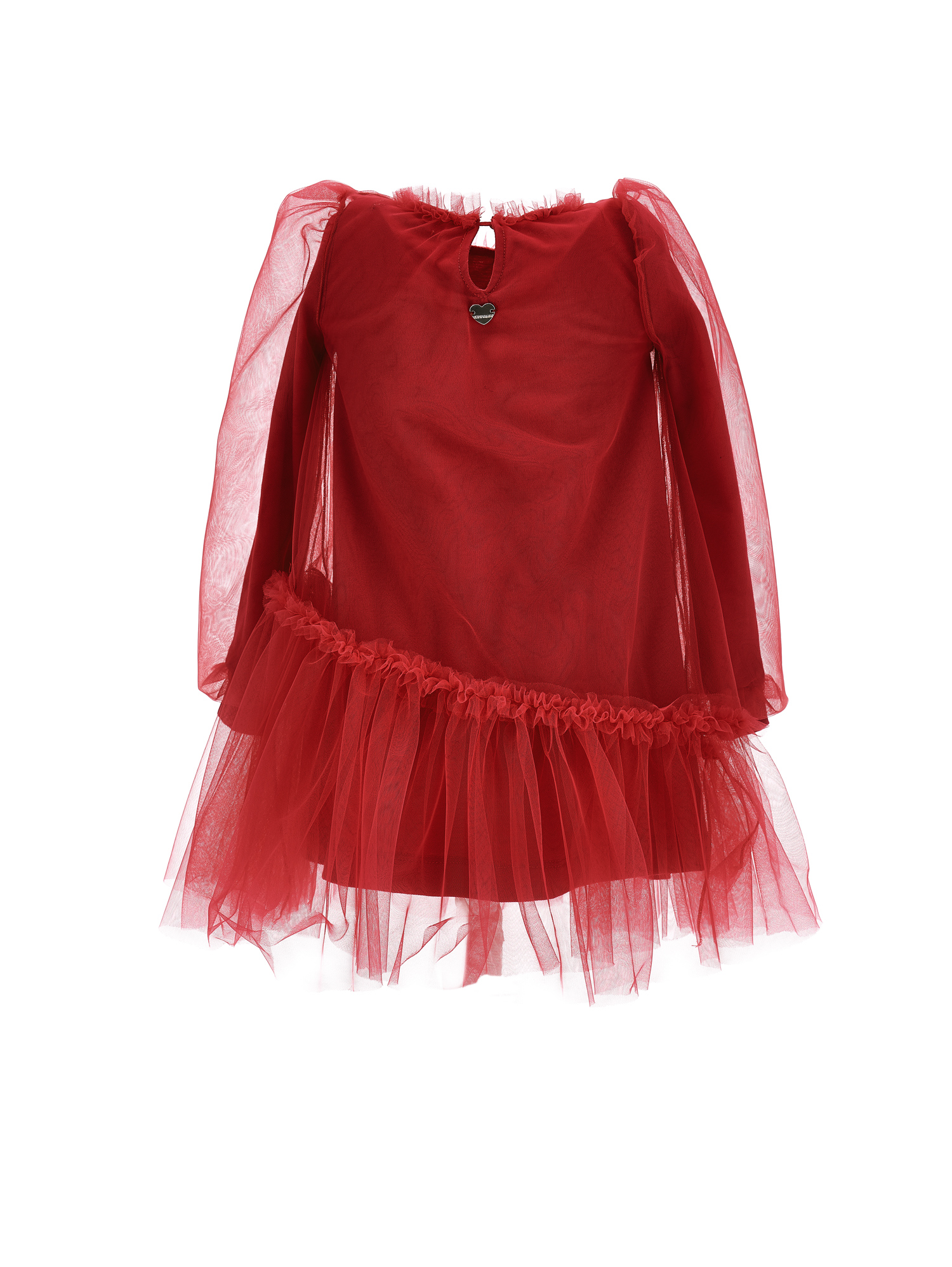 Shop Monnalisa Tulle Dress With Blouse Sleeves In Ruby Red