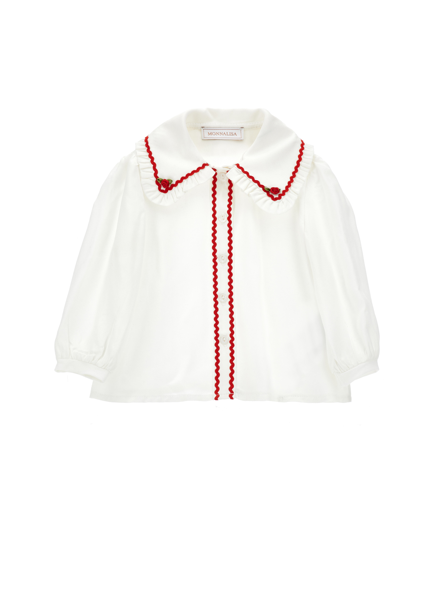 Monnalisa Kids'   Shirt With Embroidered Collar And Red Details In Neutral