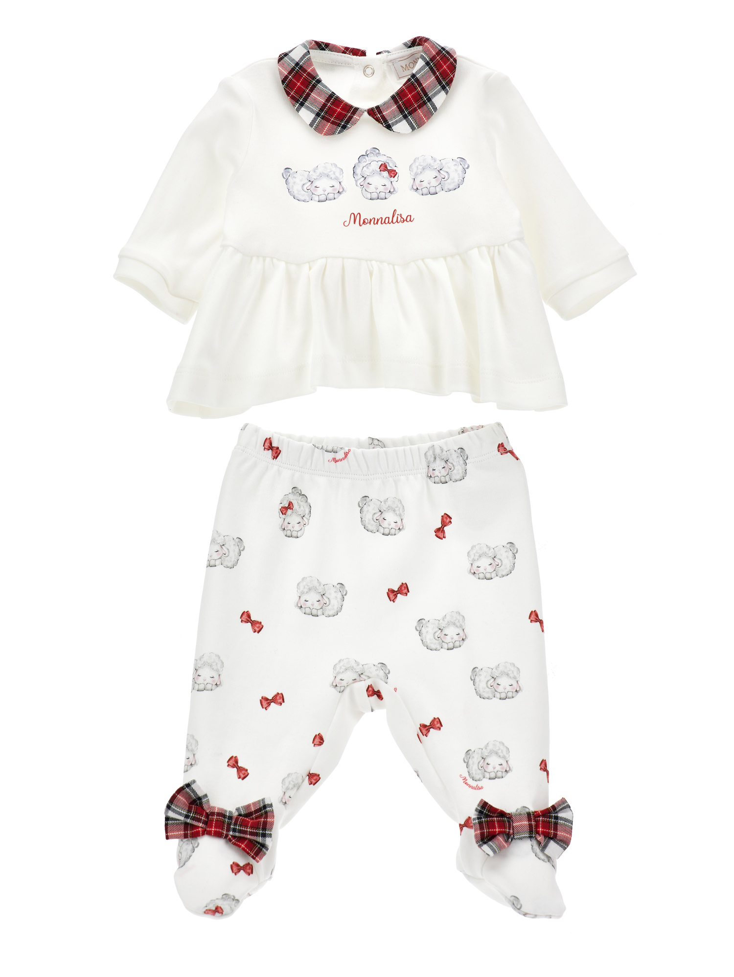 Monnalisa Two Piece Set With Leggings And Blouse In Cream + Ruby Red