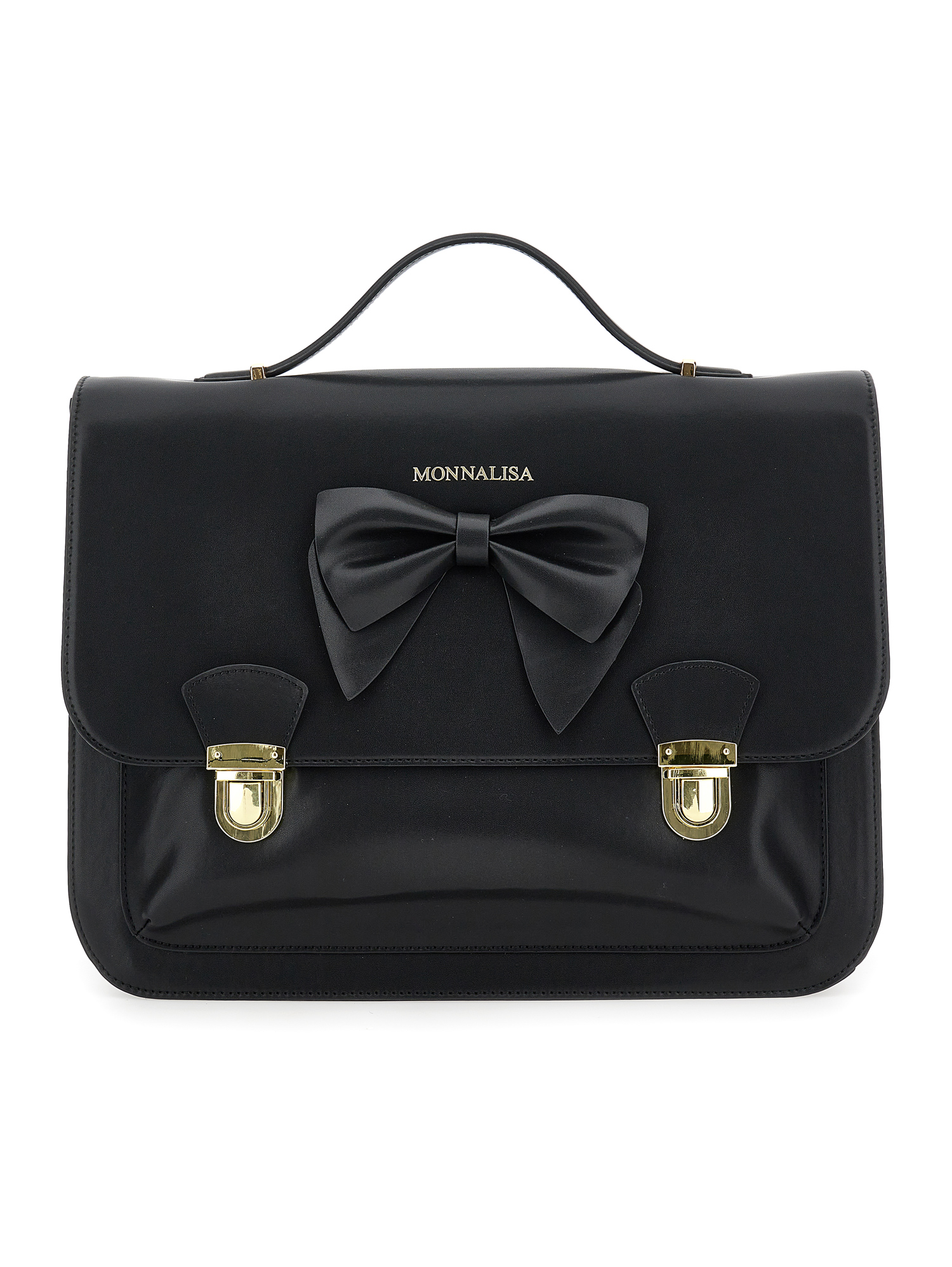 Monnalisa Kids'   Regenerated Leather Satchel With Bow In Black