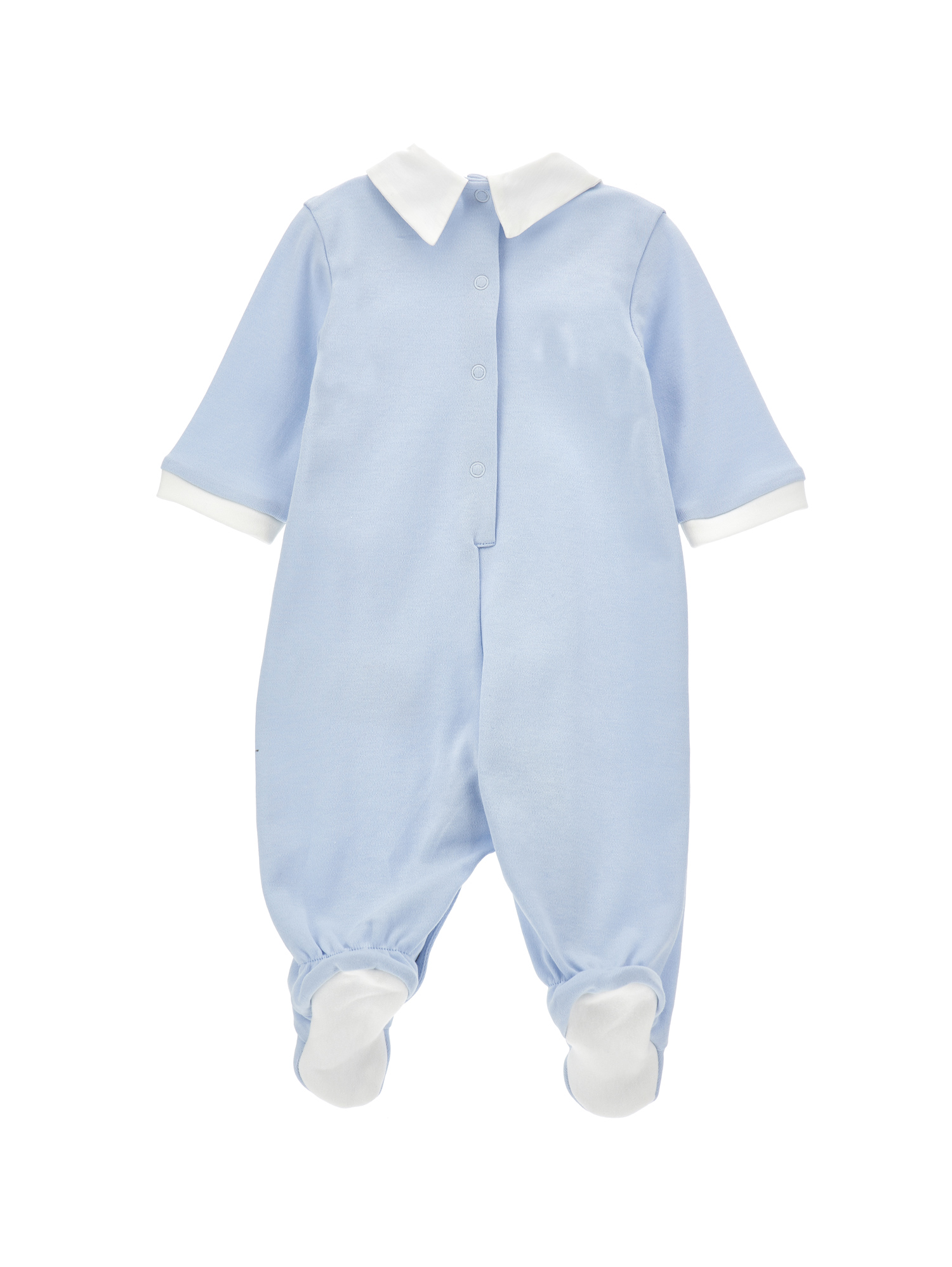 Monnalisa Cotton Playsuit With Embroidered Collar In Cloud + Cream