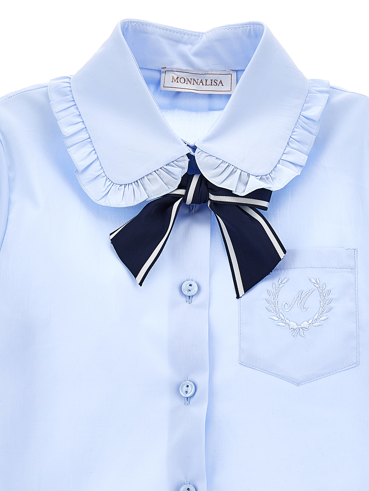 Monnalisa Stretch Shirt With Bow In Light Blue + Blue