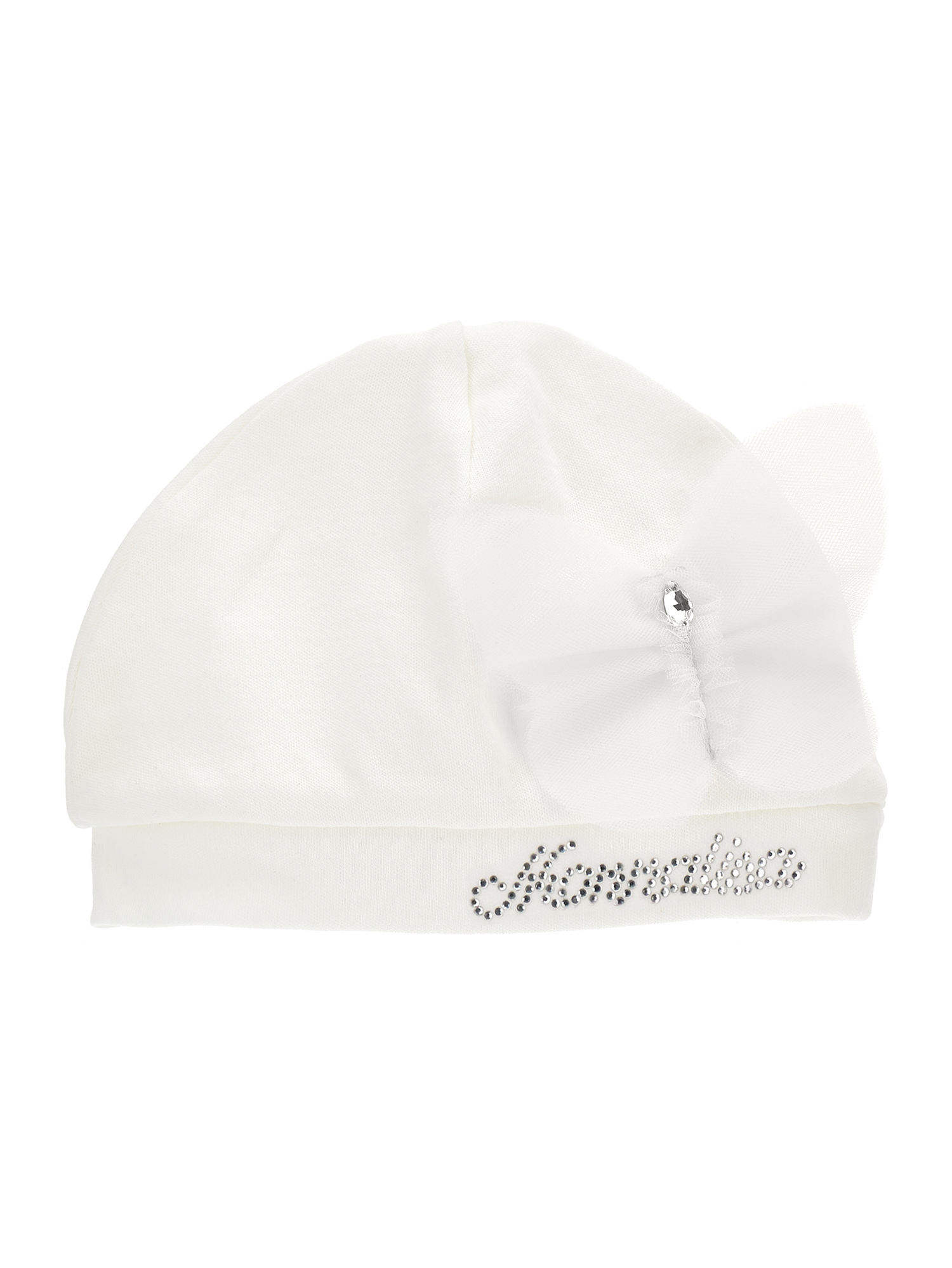 Monnalisa Kids'   Cotton Cap With Butterfly In Cream