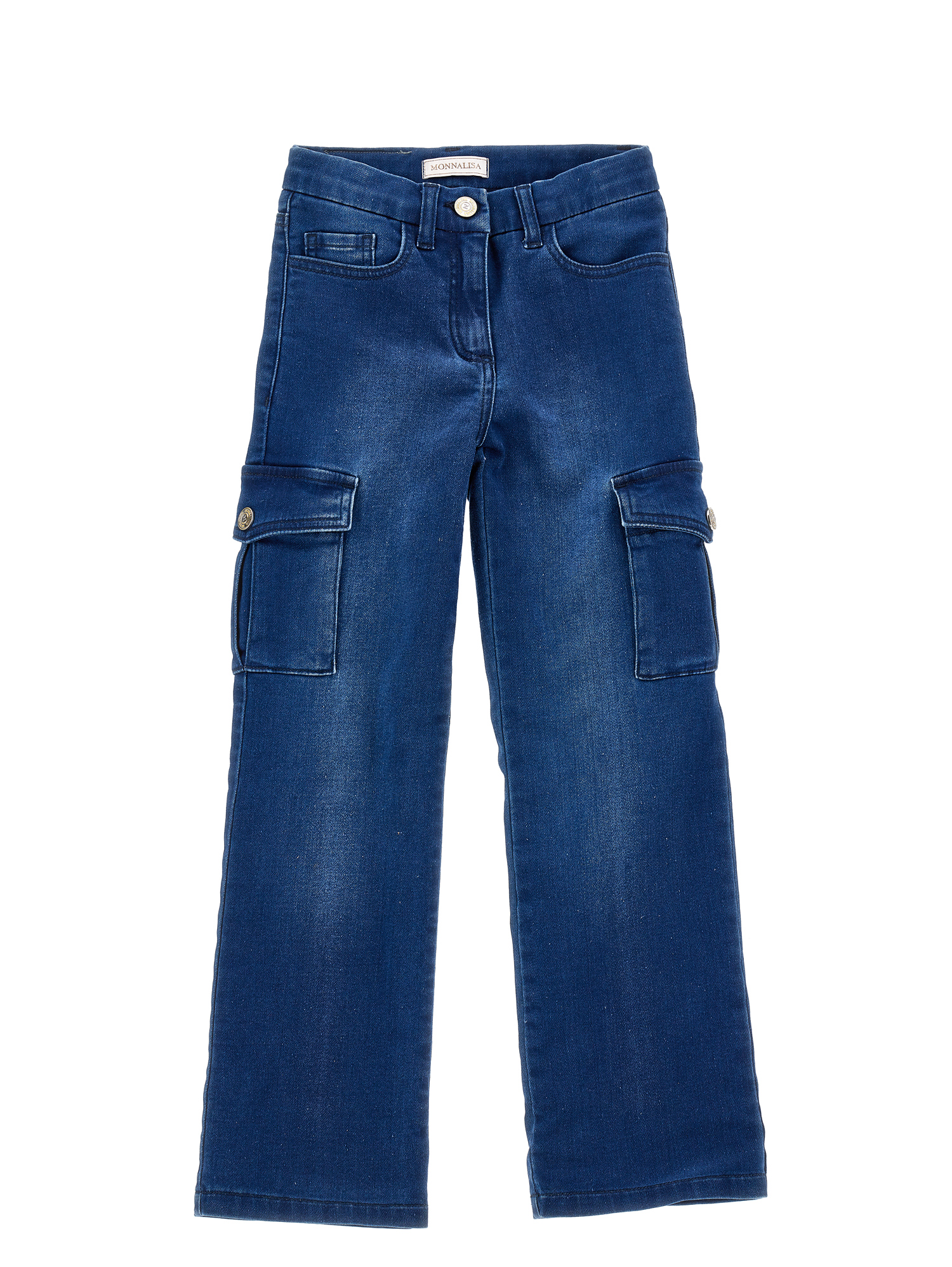Monnalisa Lined Stretch Denim Jeans In Blu Stone Denim