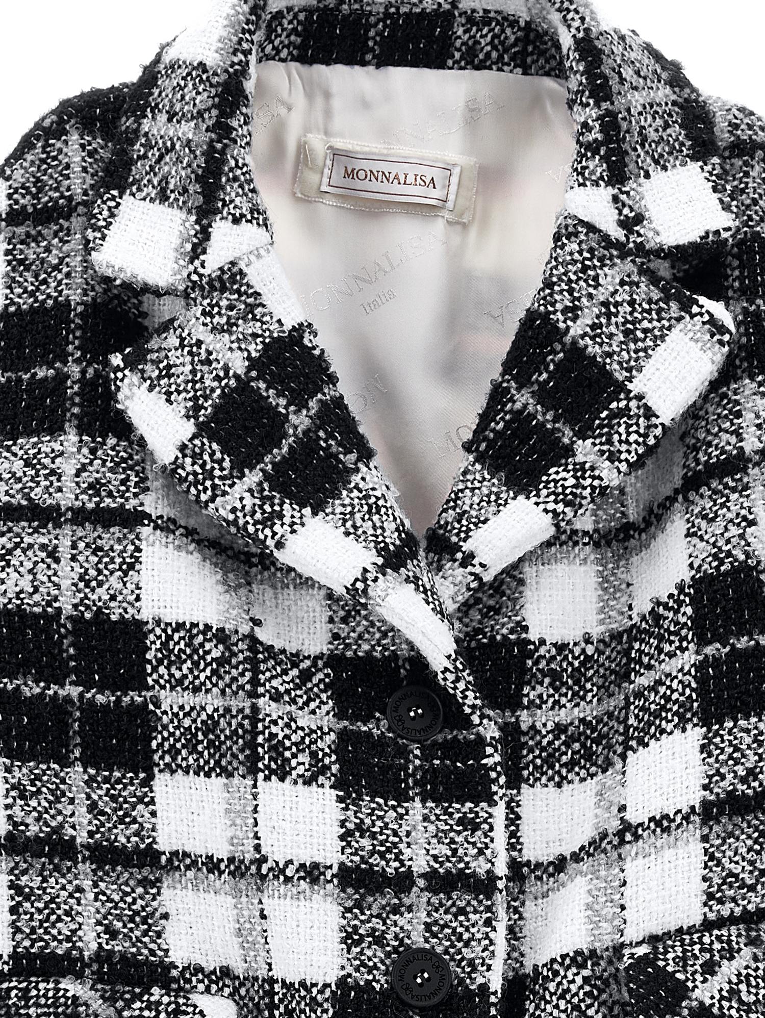 Monnalisa Bouclé Check Overcoat (2-12 Years) In Cream + Black