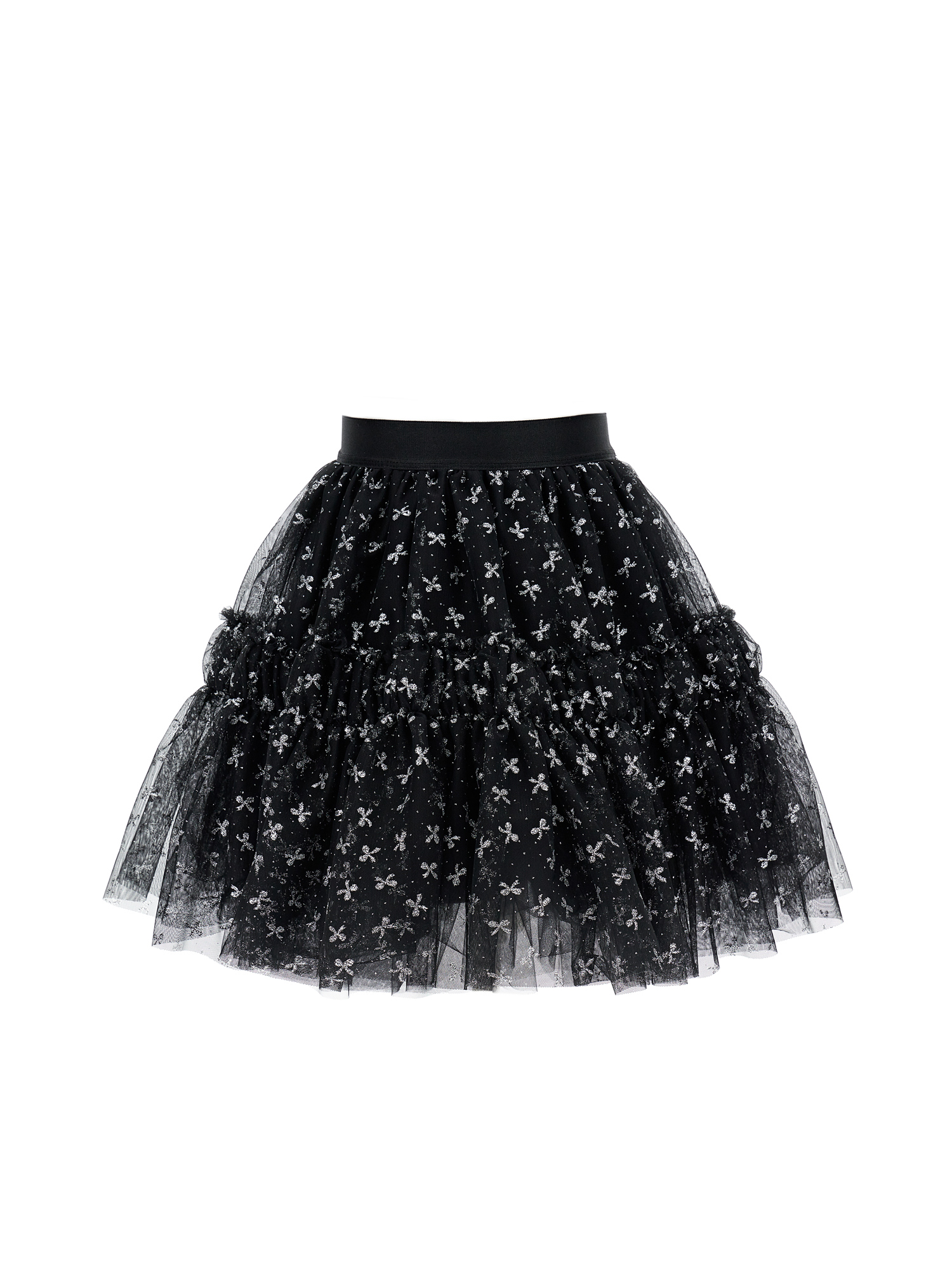 Monnalisa Kids'   Glittery Tulle Skirt In Black + Silver