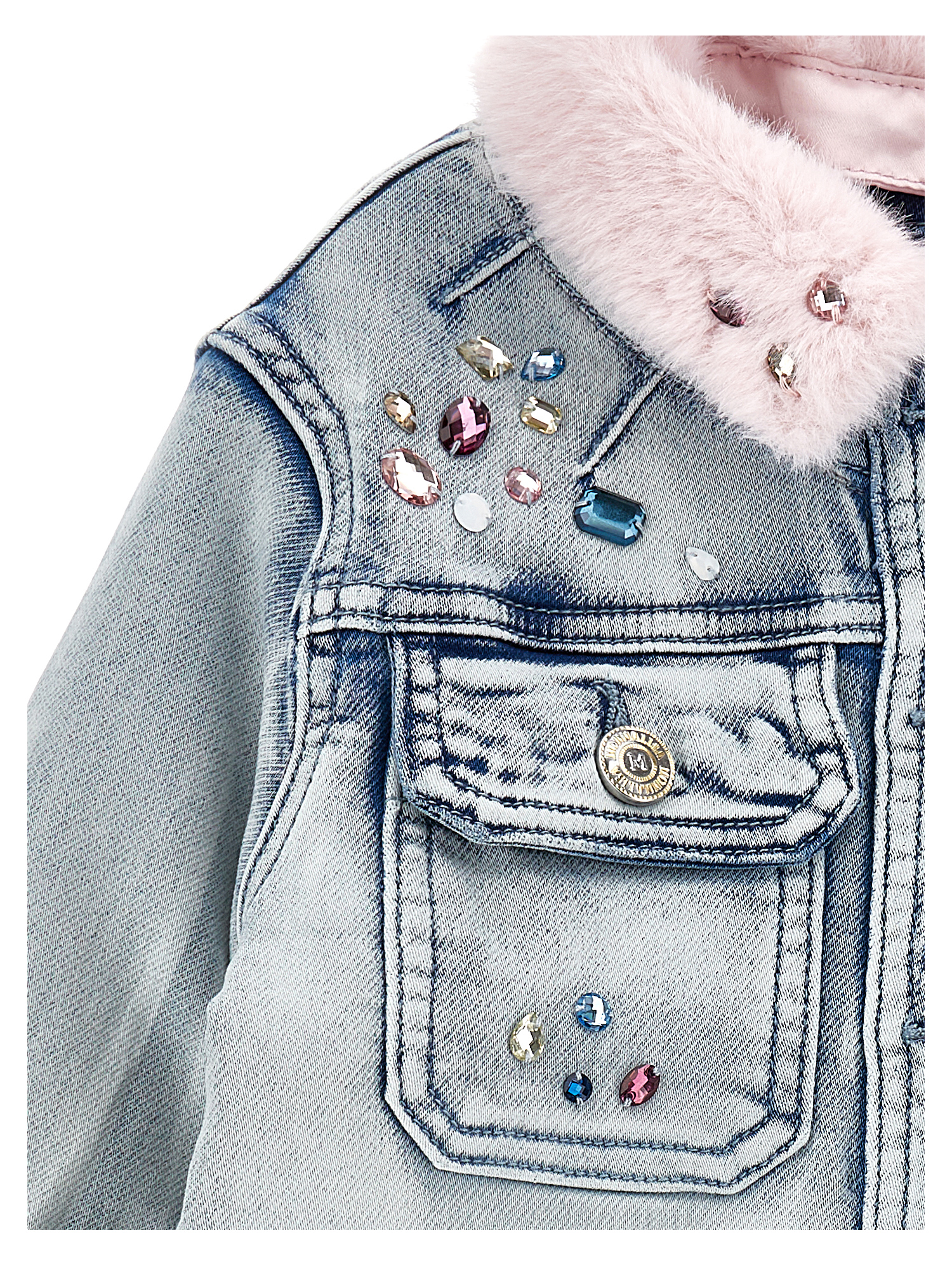 Monnalisa Stitch Rhinestone And Fur Jacket