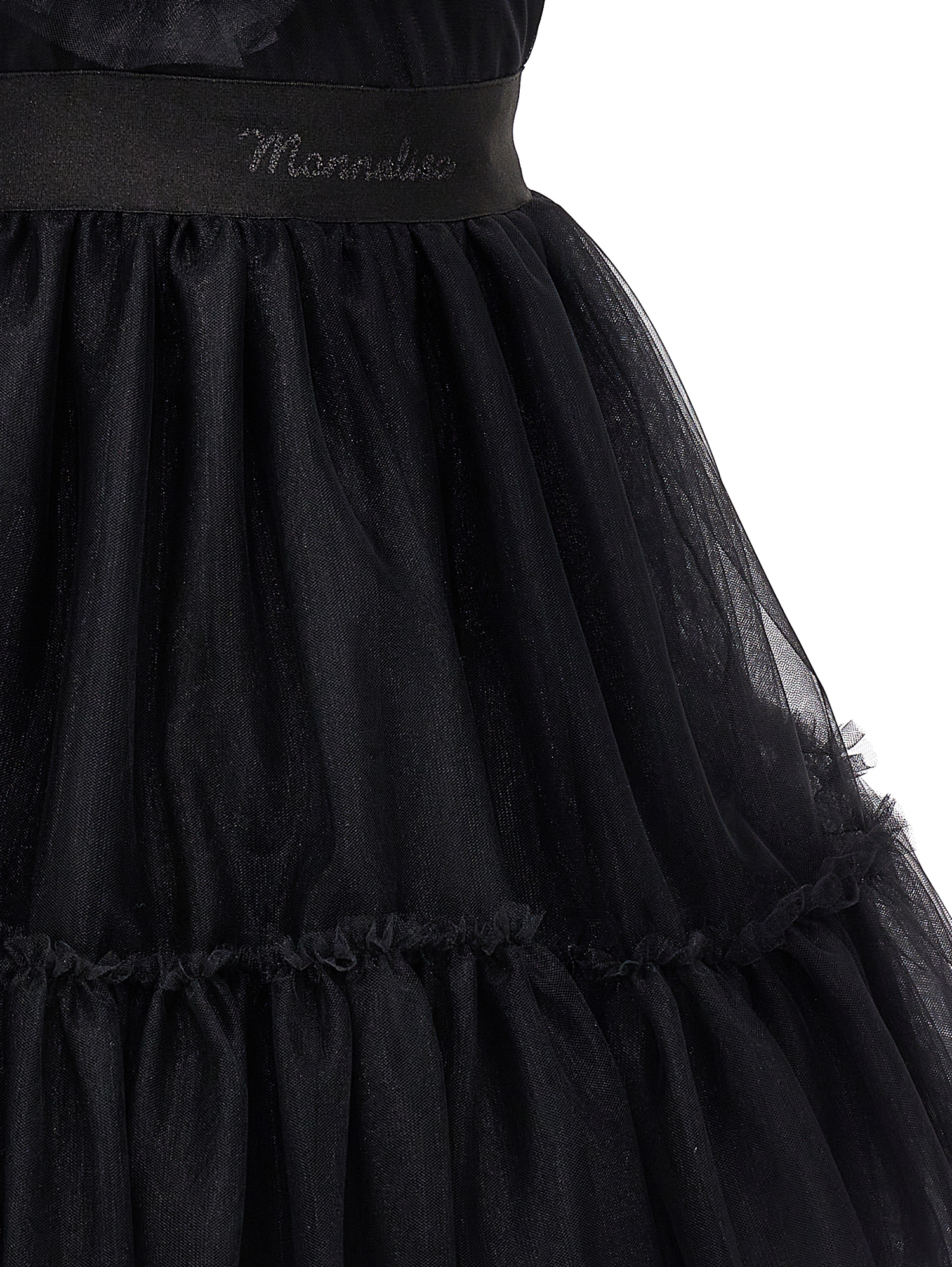 Shop Monnalisa Silk-touch Tulle Dress With Rhinestones In Black