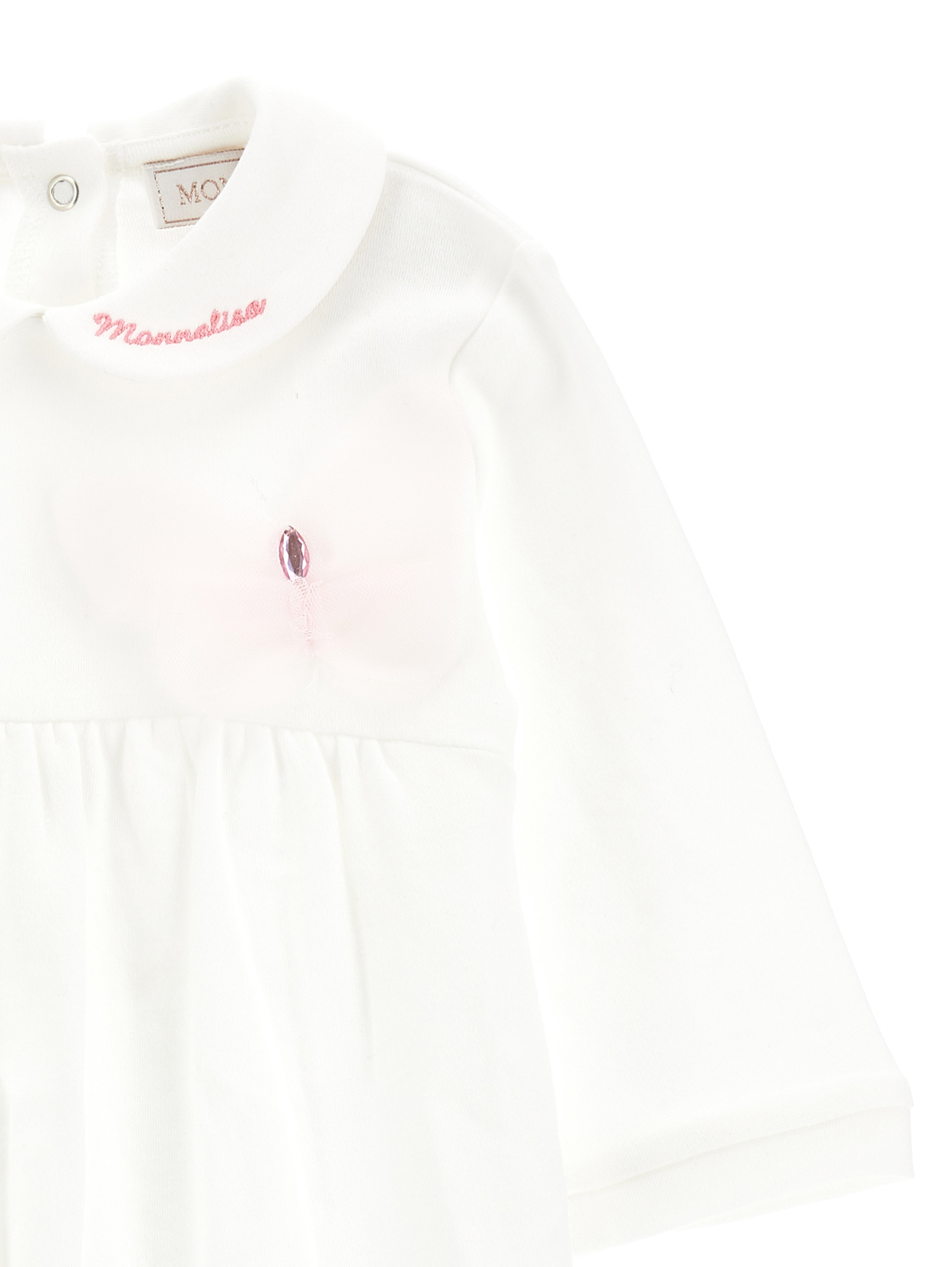Shop Monnalisa Cotton Butterfly Baby Girl Playsuit In Cream + Pink