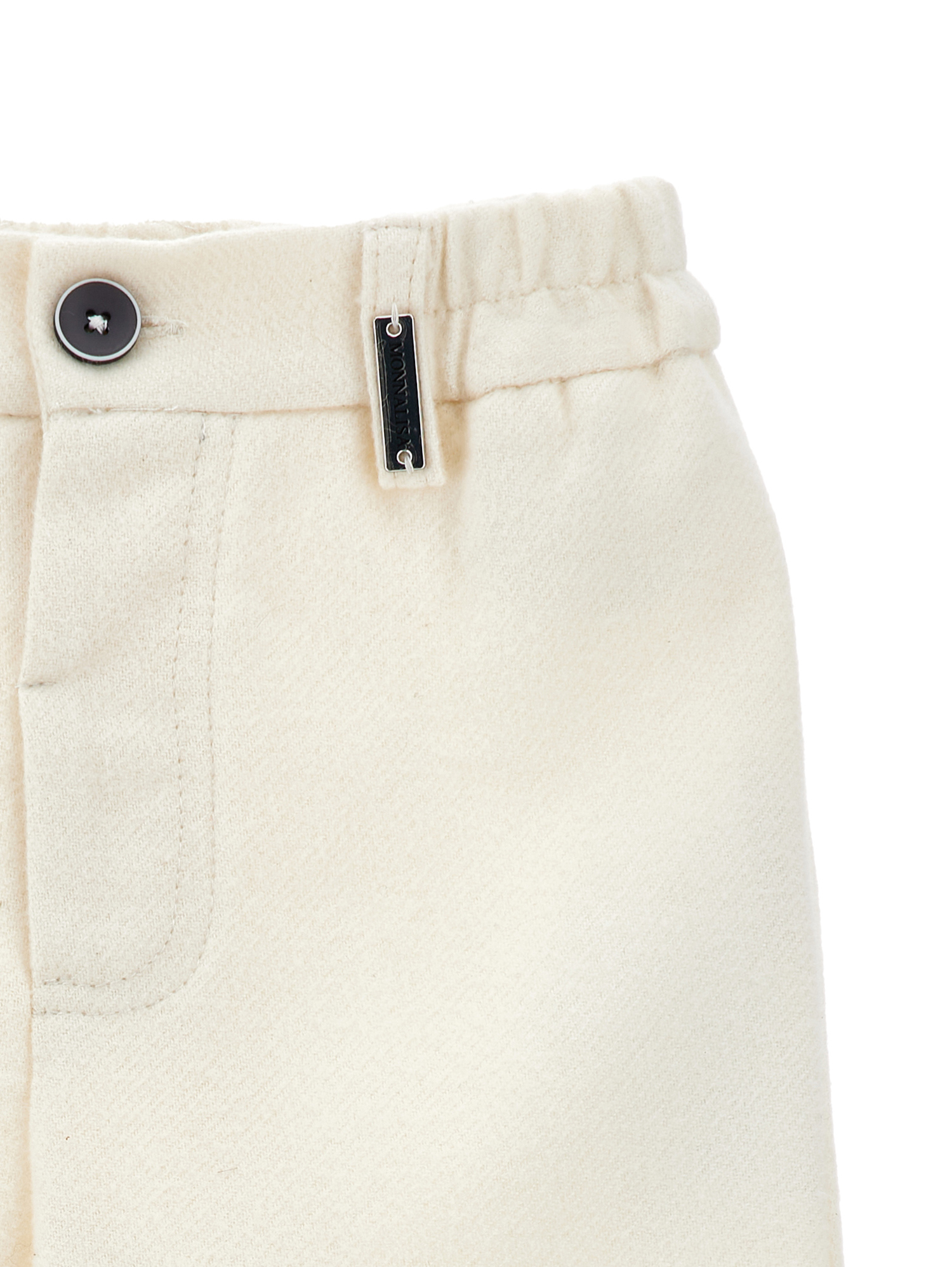 Monnalisa Soft Flannel Trousers In Ecru + Cream