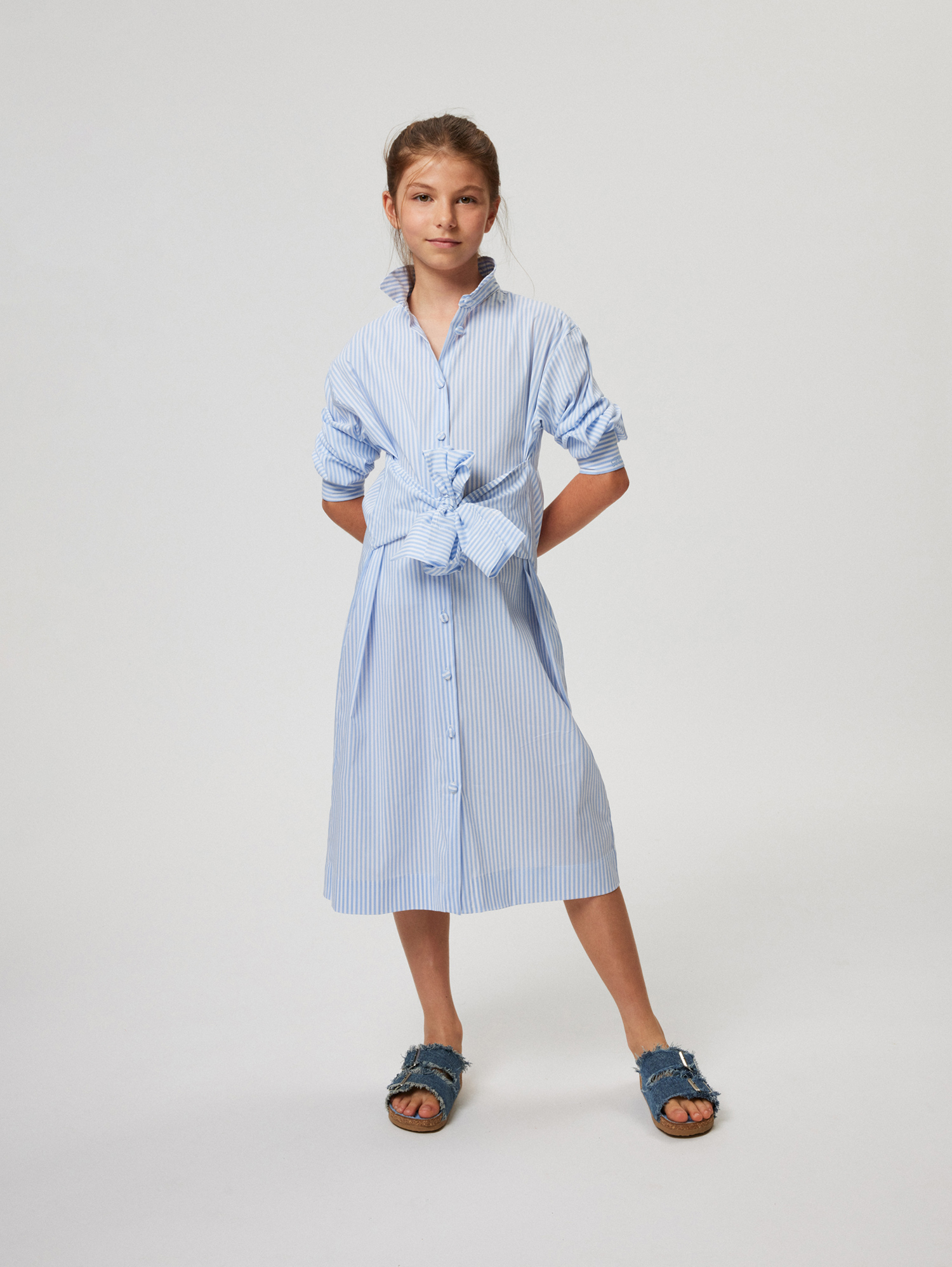 Philosophy Di Lorenzo Serafini Philosophy Kids  Striped Shirt Dress With Bow In Blue