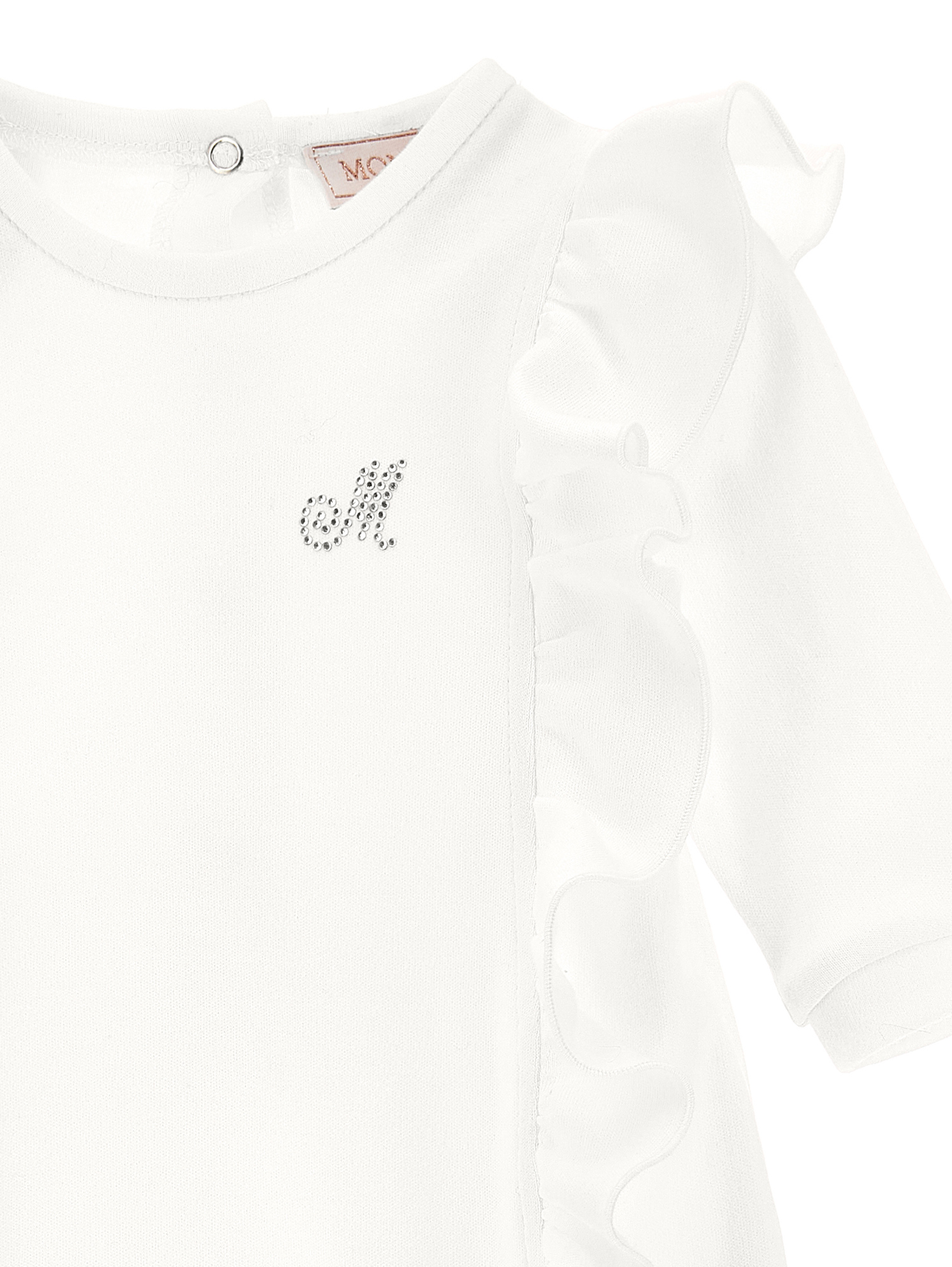 Monnalisa Two-piece Set With Rhinestone Logo In Cream