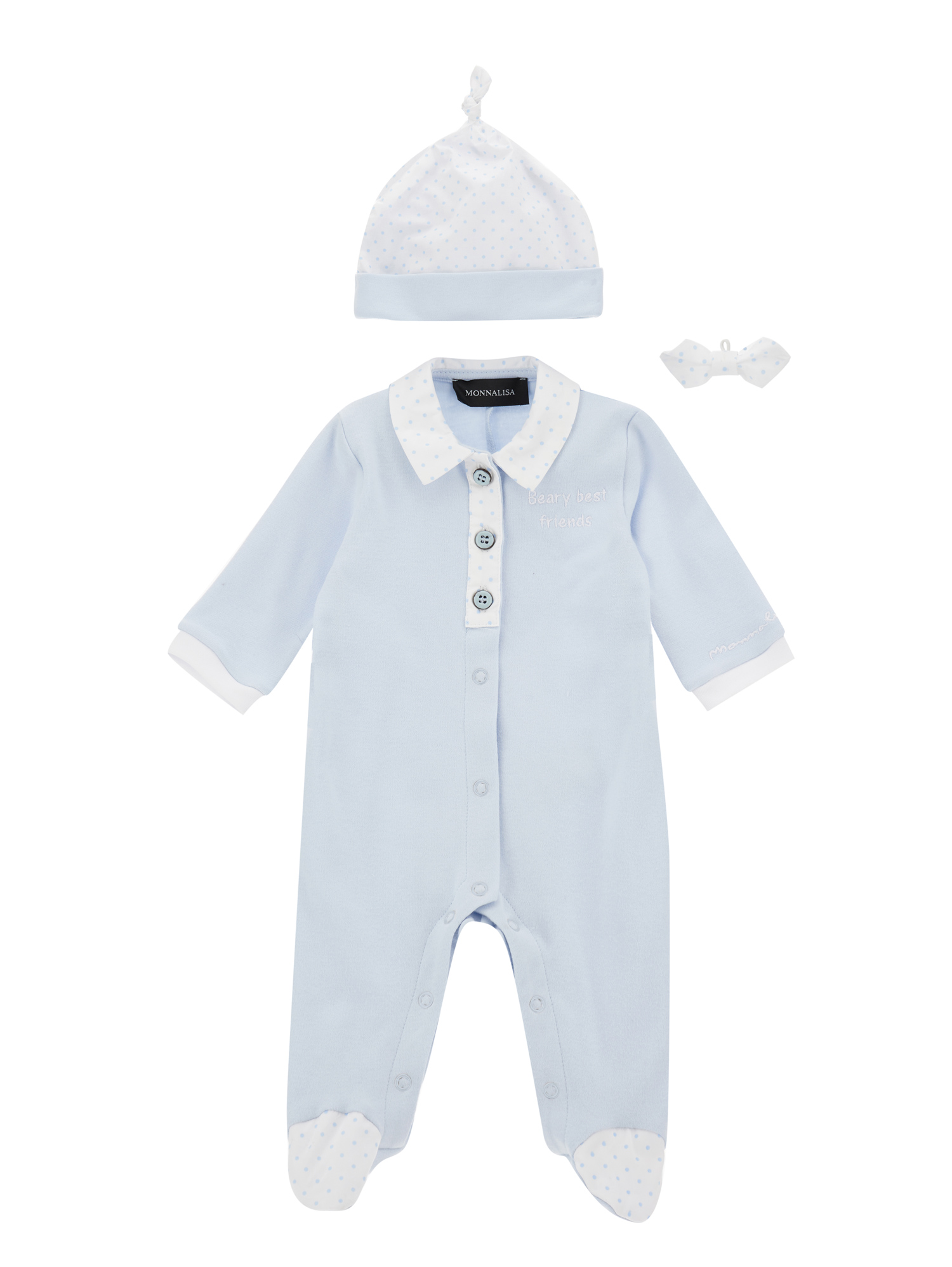 Shop Monnalisa Newborn Two-piece Set In Cream White + Sky Blue