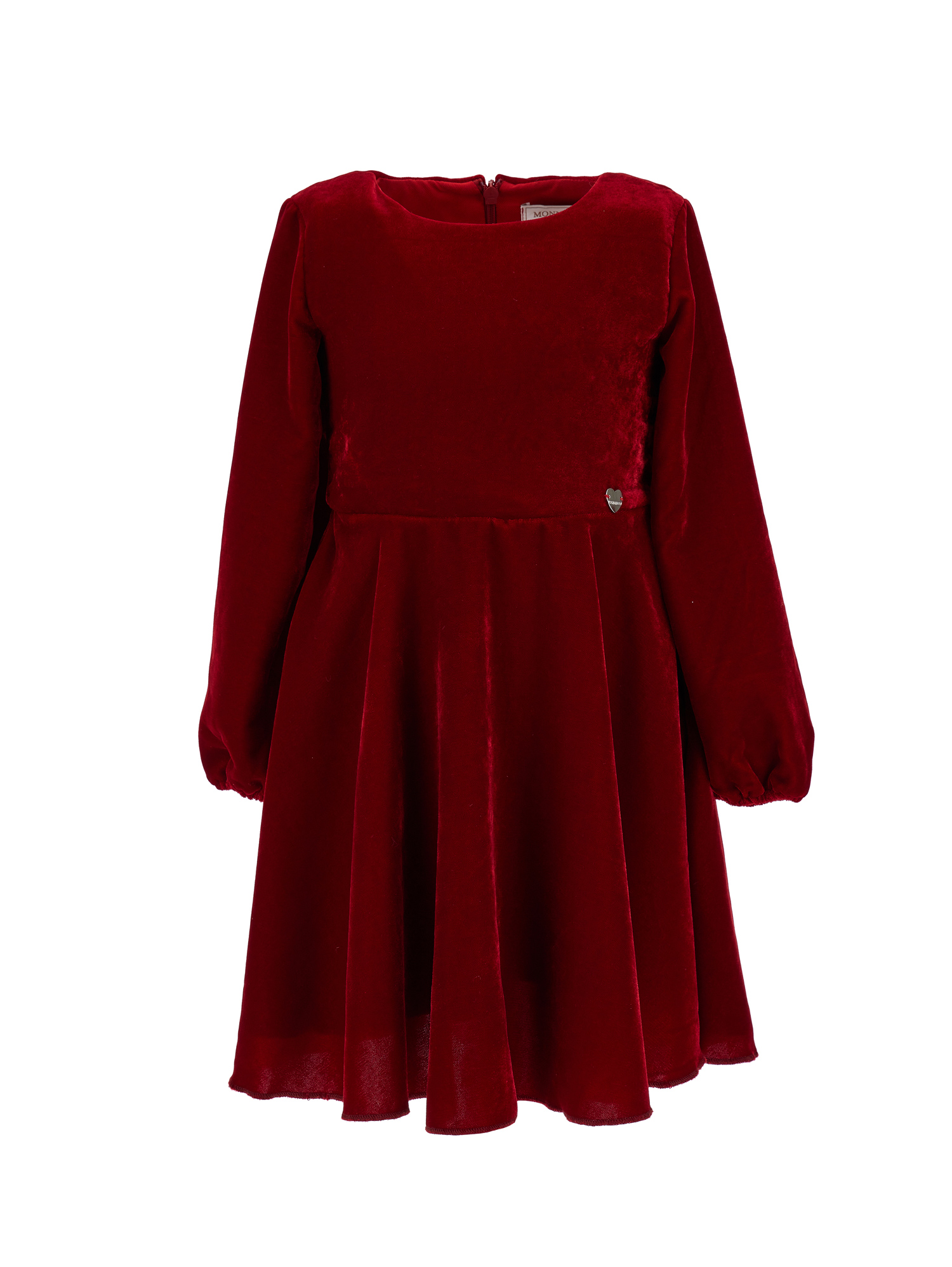 Monnalisa Smooth Velvet Godet Dress In Ruby Red