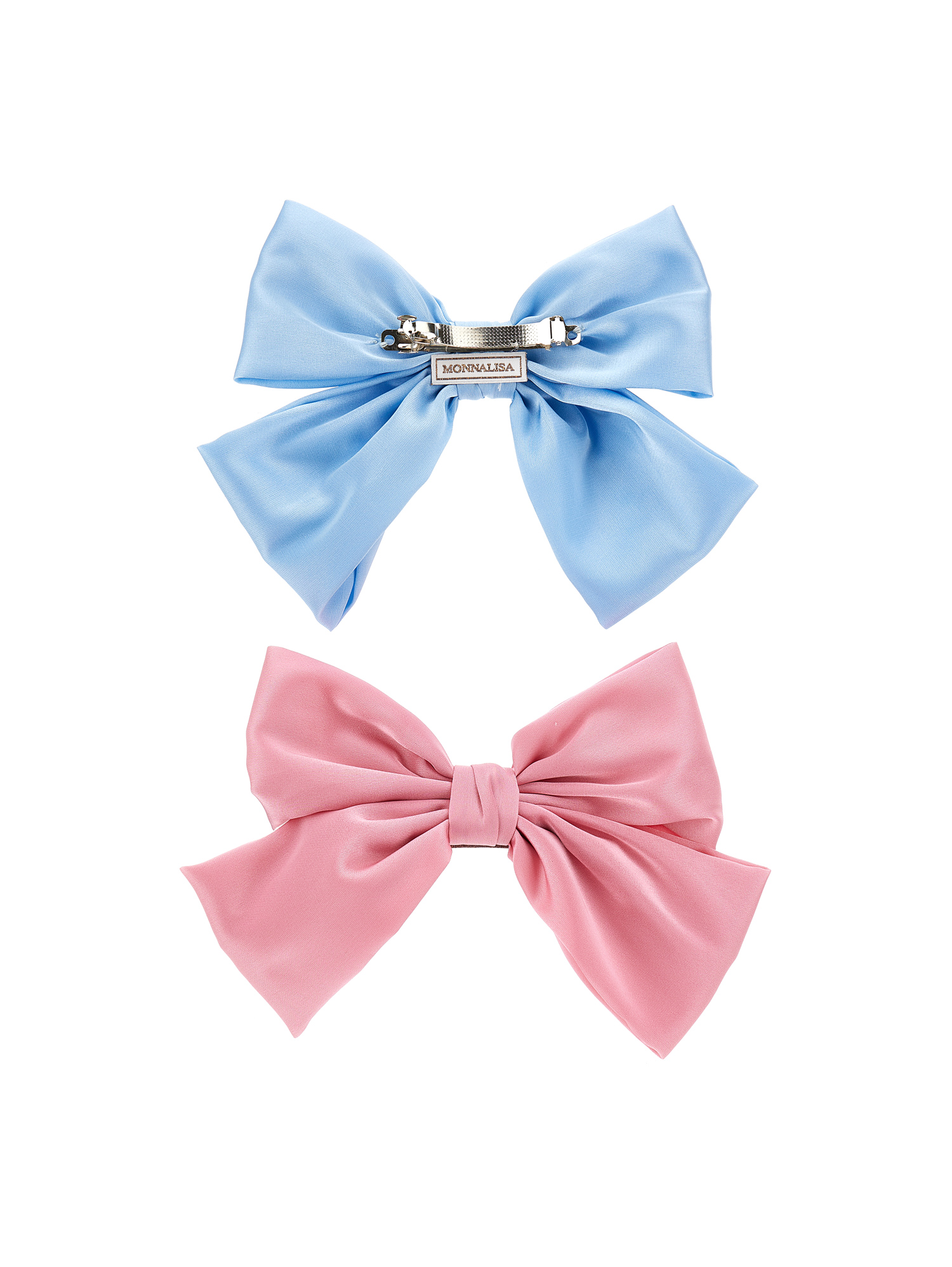 Monnalisa Set Of Two Bow Hair Clips In Pink  + Light Blue