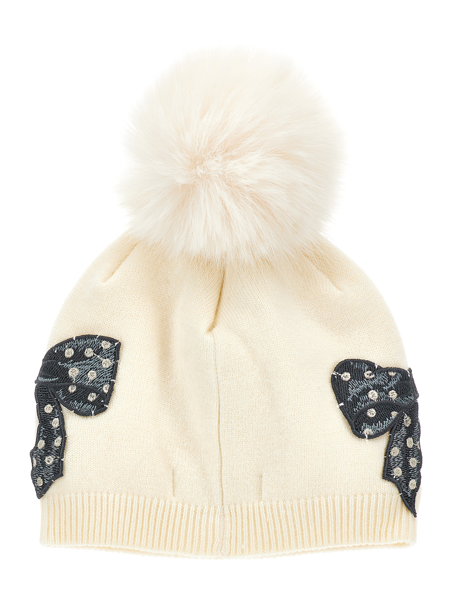 Monnalisa Wool Blend Hat With Bows In Ecru